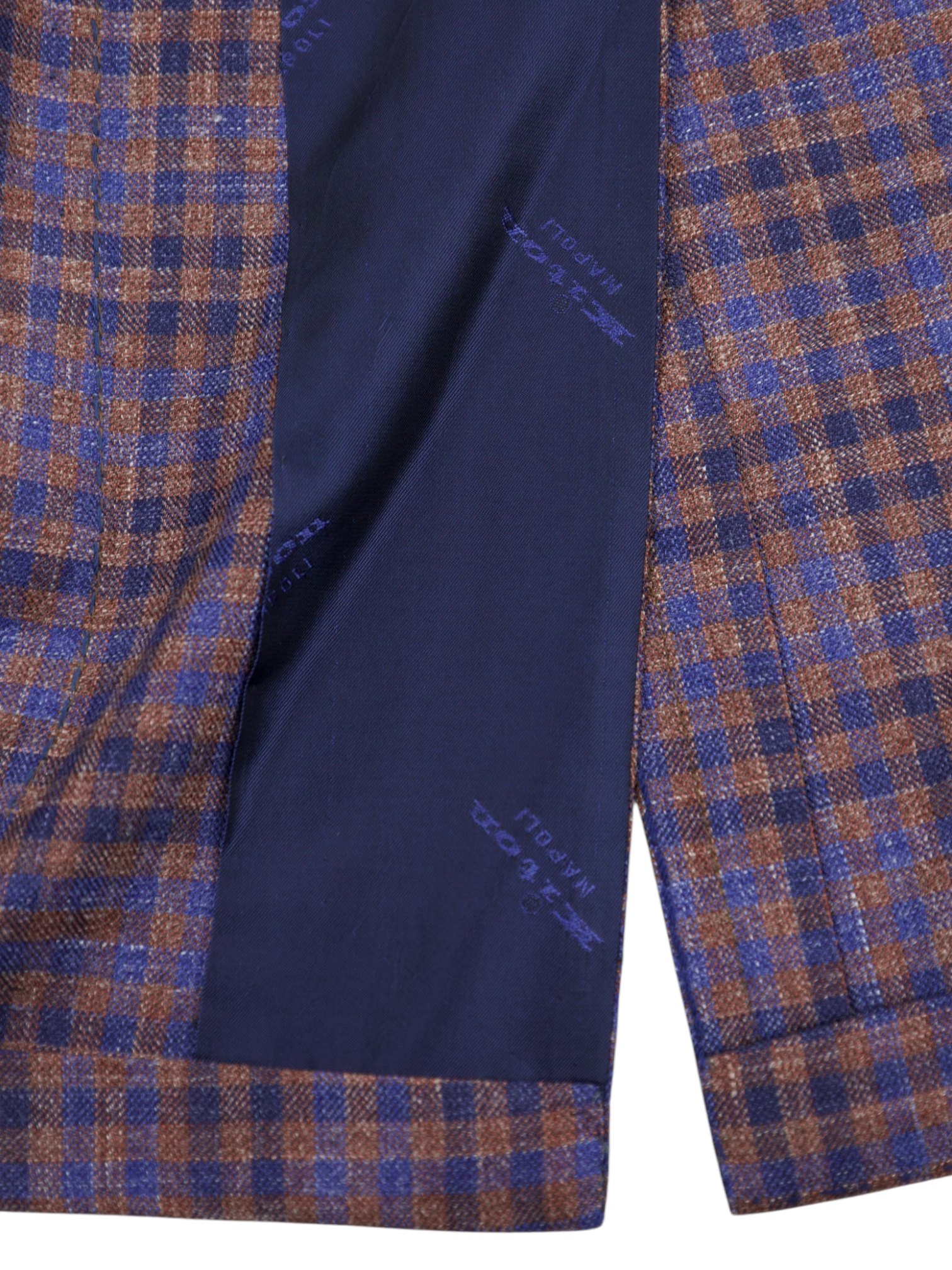 Kiton Light Brown & Azure Blue Cashmere, Silk & Linen Gingham Check Jacket