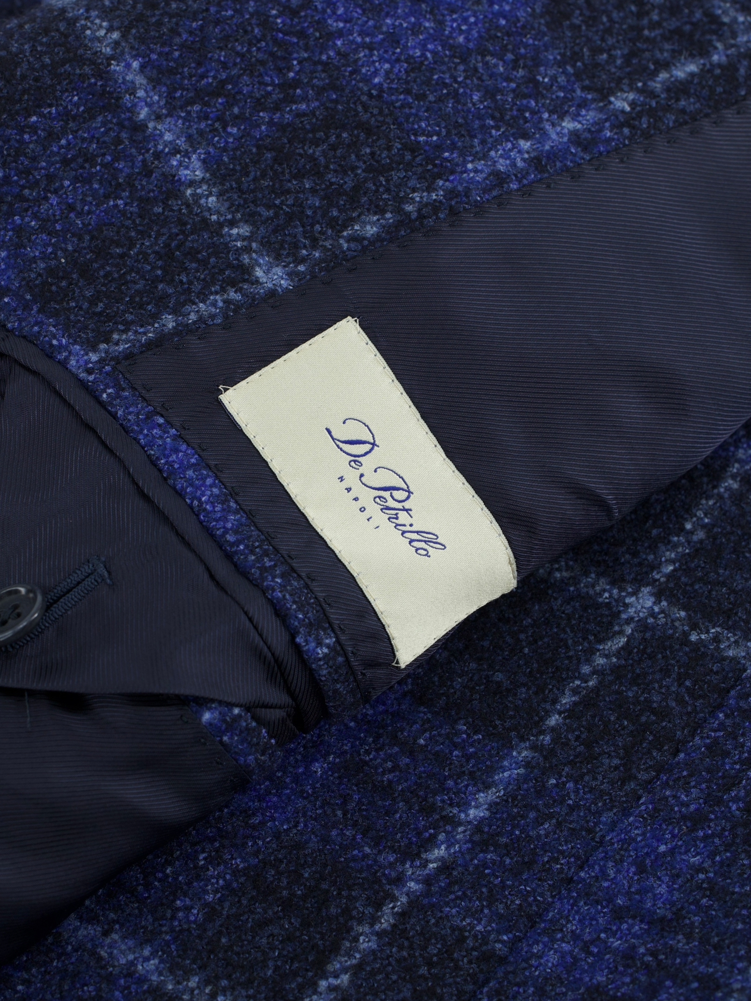 De Petrillo Dark Blue Wool, Stretch, Silk & Linen Tartan Check Jacket