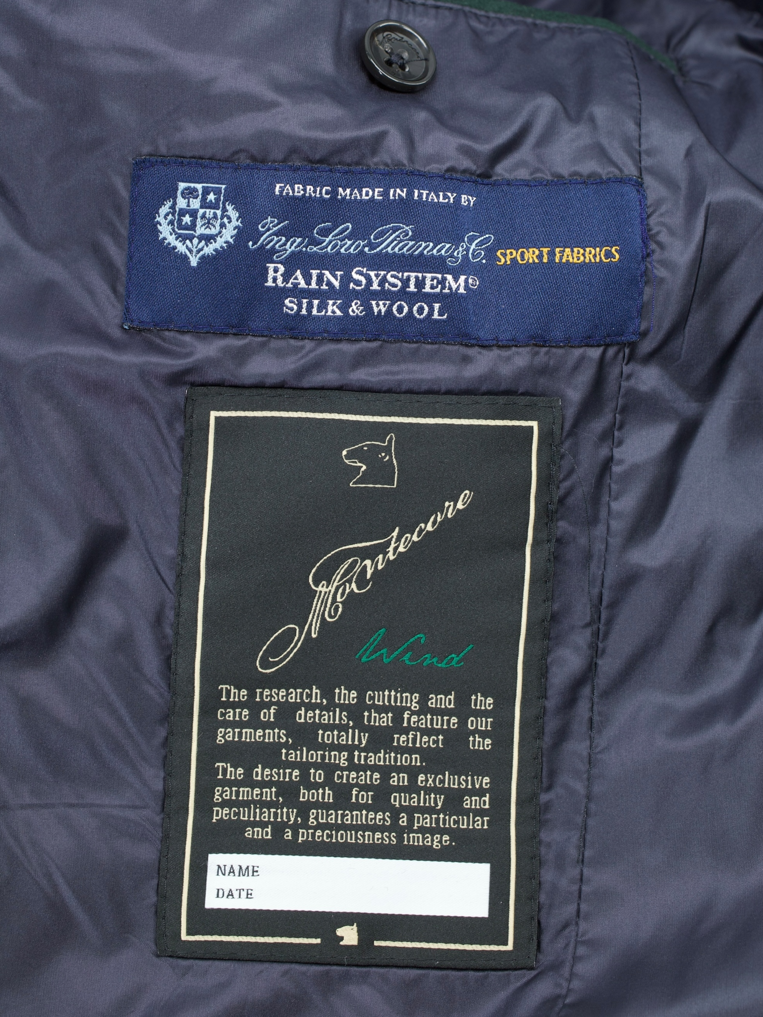 Montecore Navy Wool & Silk Rain System Padded Overcoat