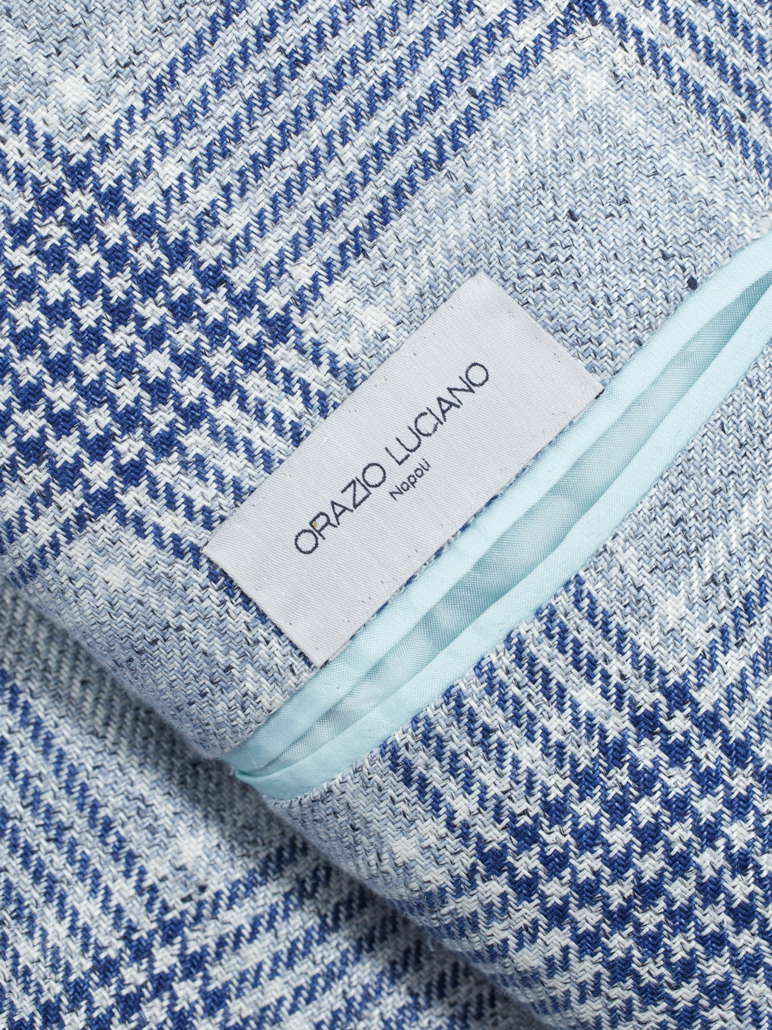 Orazio Luciano Steel & Denim Blue Double-Breasted Linen Glenplaid Jacket