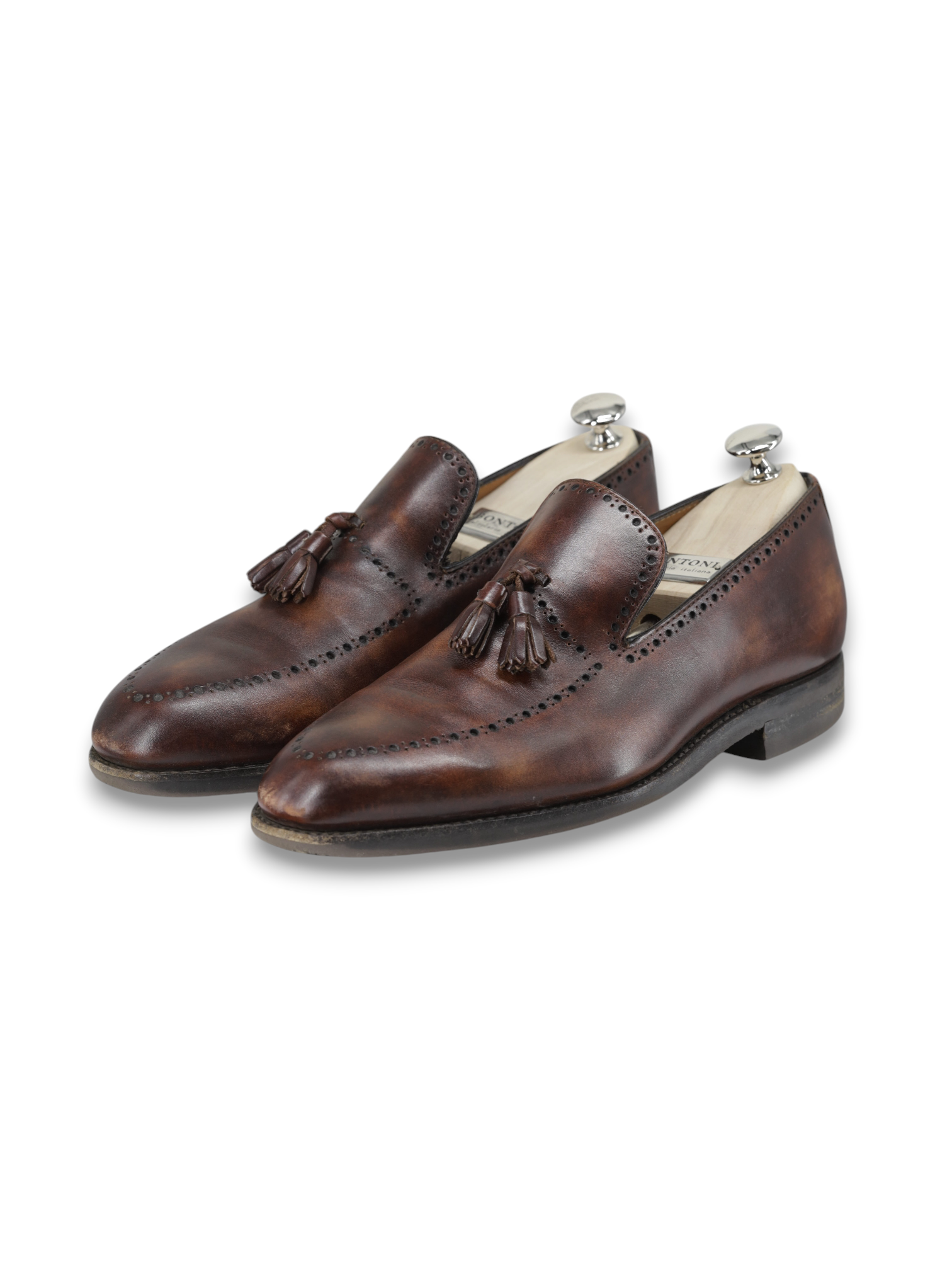 Bontoni Dark Brown Museum-Calf Perforated City-Sole Tassel Loafer + Crocodile Belt