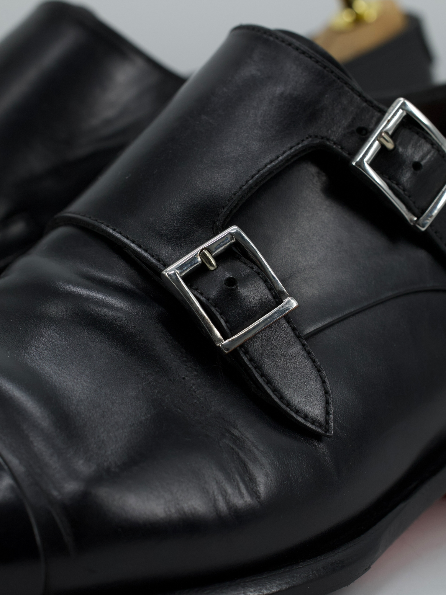 Santoni Black Calfleather Goodyear-Welted Carlos Double Monk-Straps