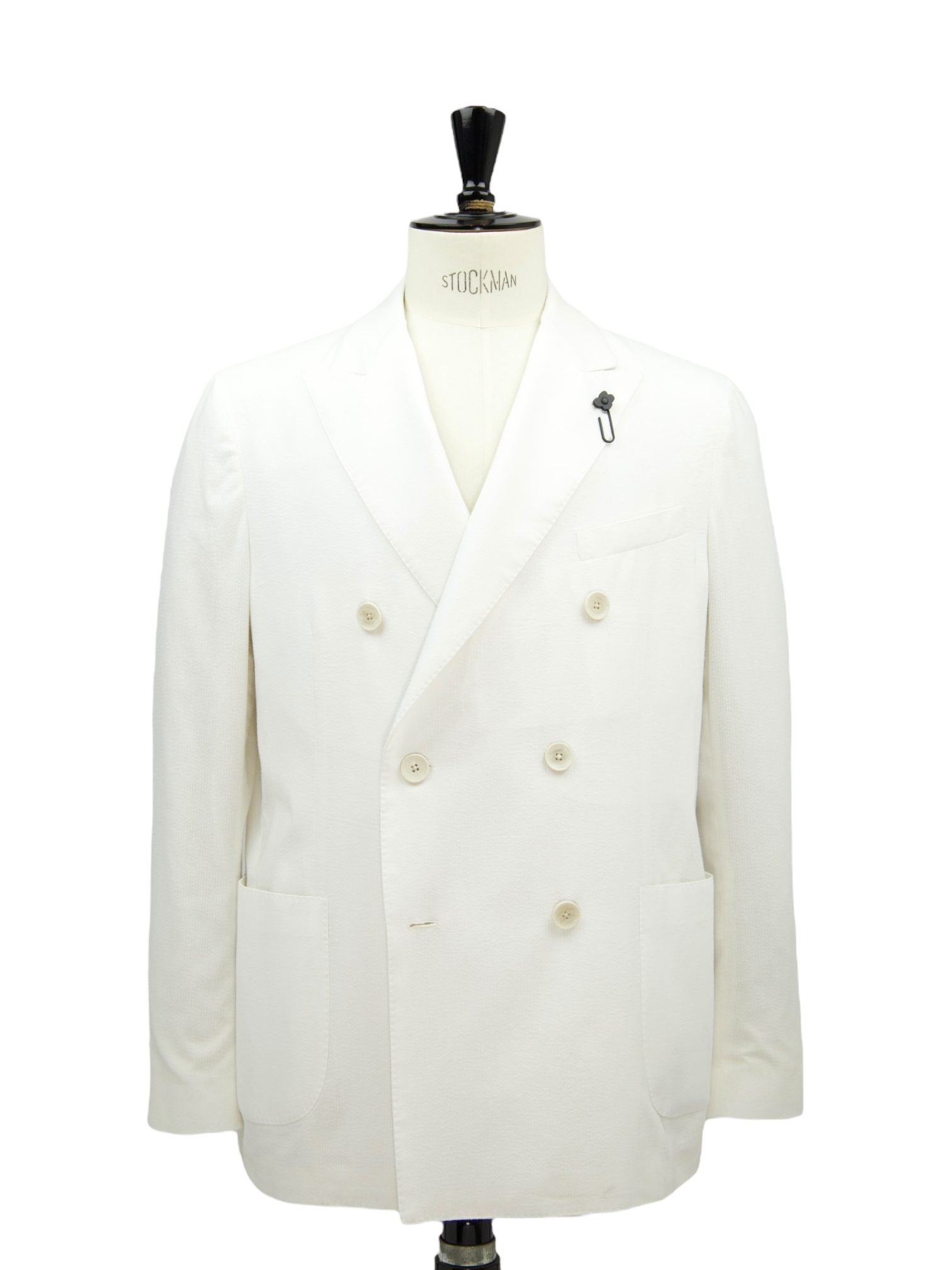 Lardini White Double Breasted Cotton, Viscose & Elastane Jacket