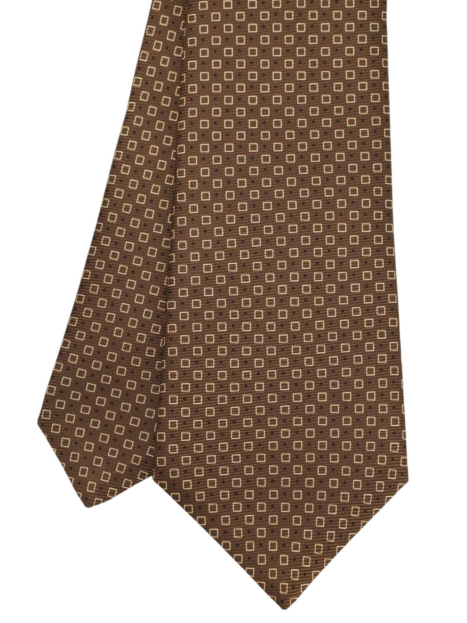 Kiton 5-Fold Chocolate Brown Silk Square Pattern Tie