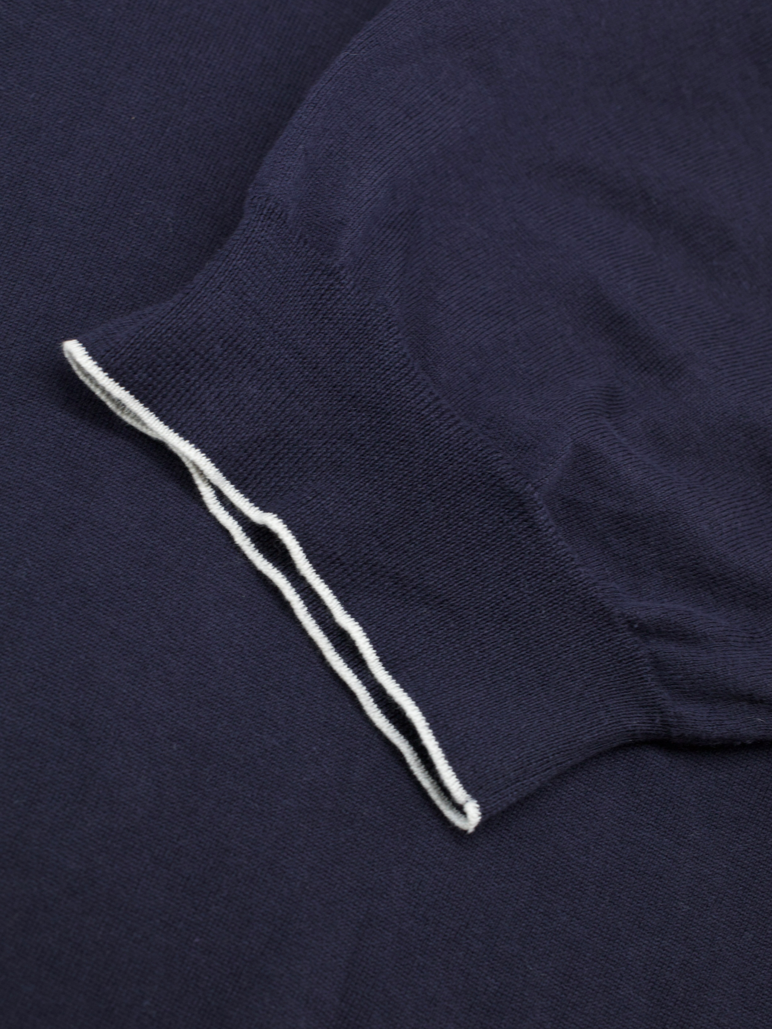 Brunello Cucinelli Navy & White-Piping Fine-Wool Polo
