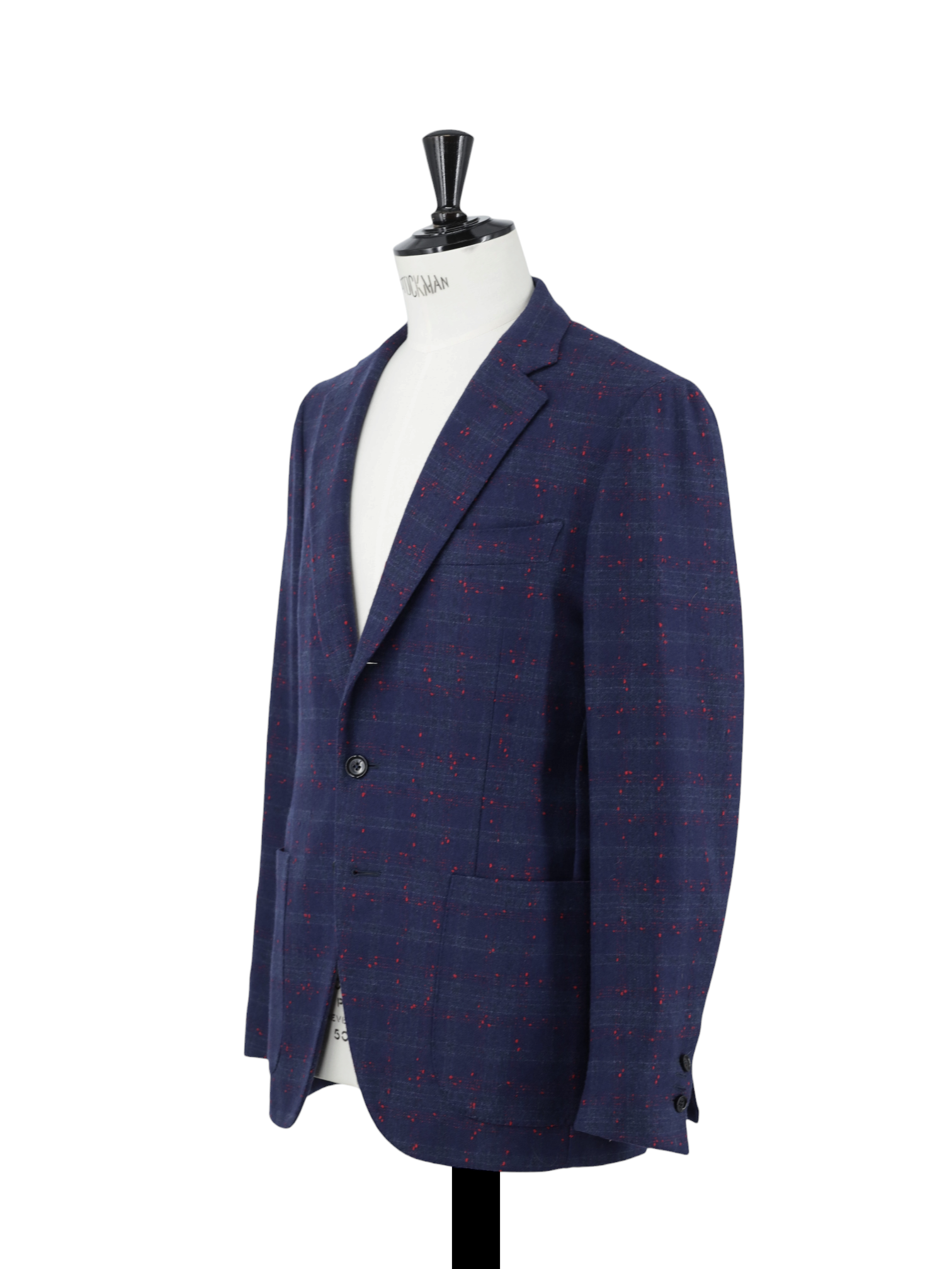 Isaia Dark Blue & Red Wool-Blend Splatter-Check Jacket