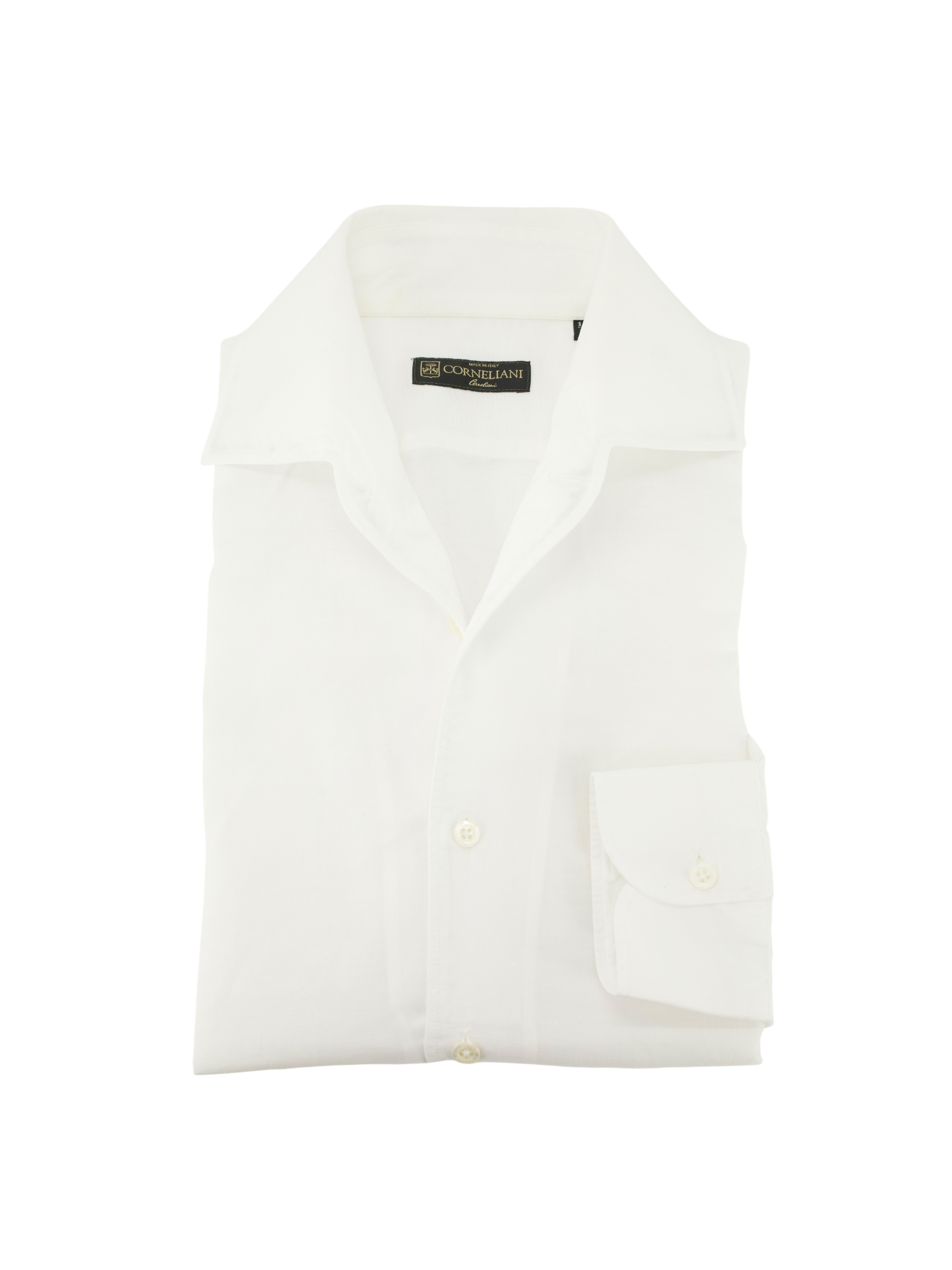 Corneliani White Cotton & Linen Melange One-Piece Collar Shirt