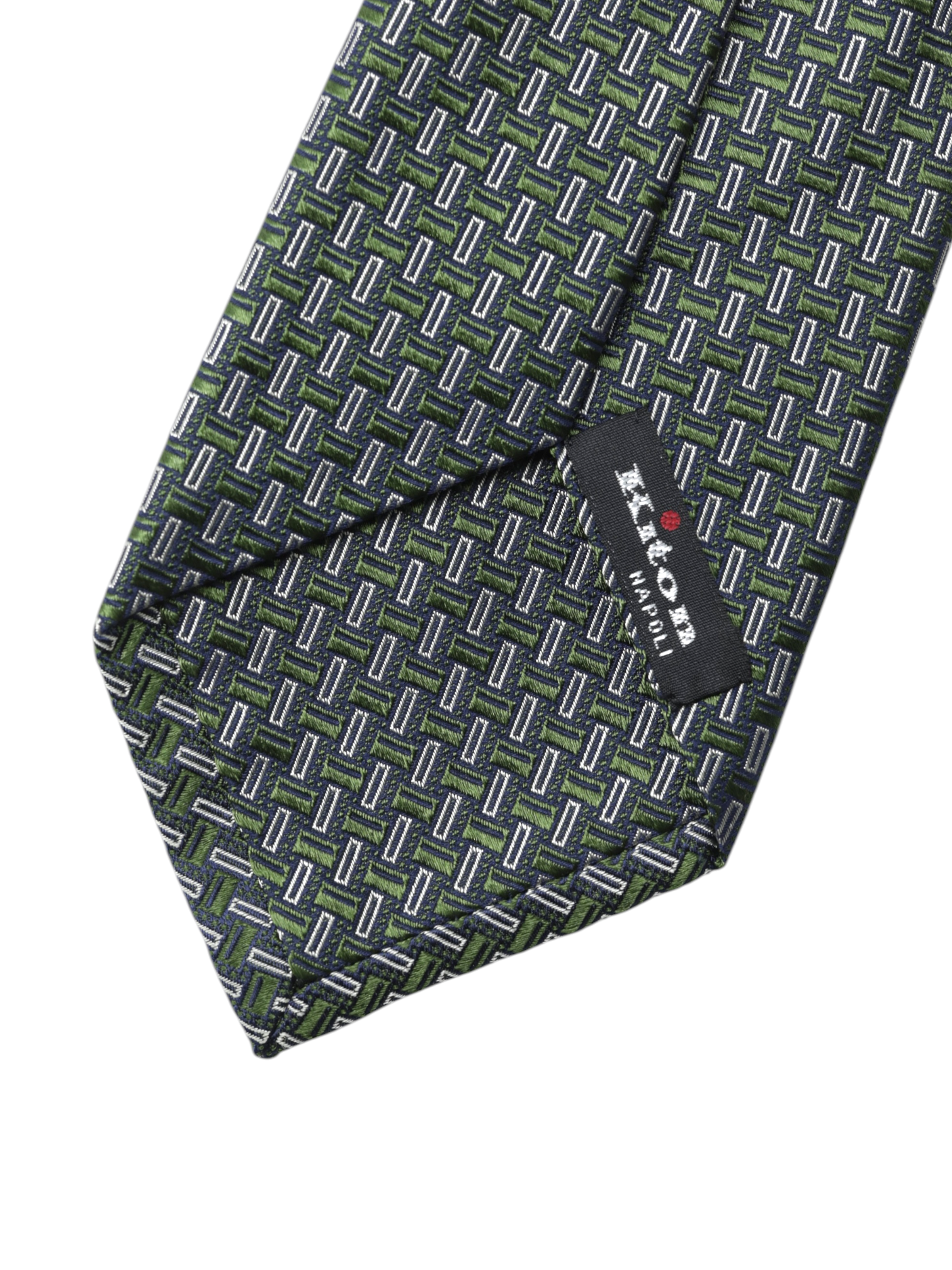 Kiton 5-Fold Dark Green Silk Geometric-Pattern Self-Tipped Tie