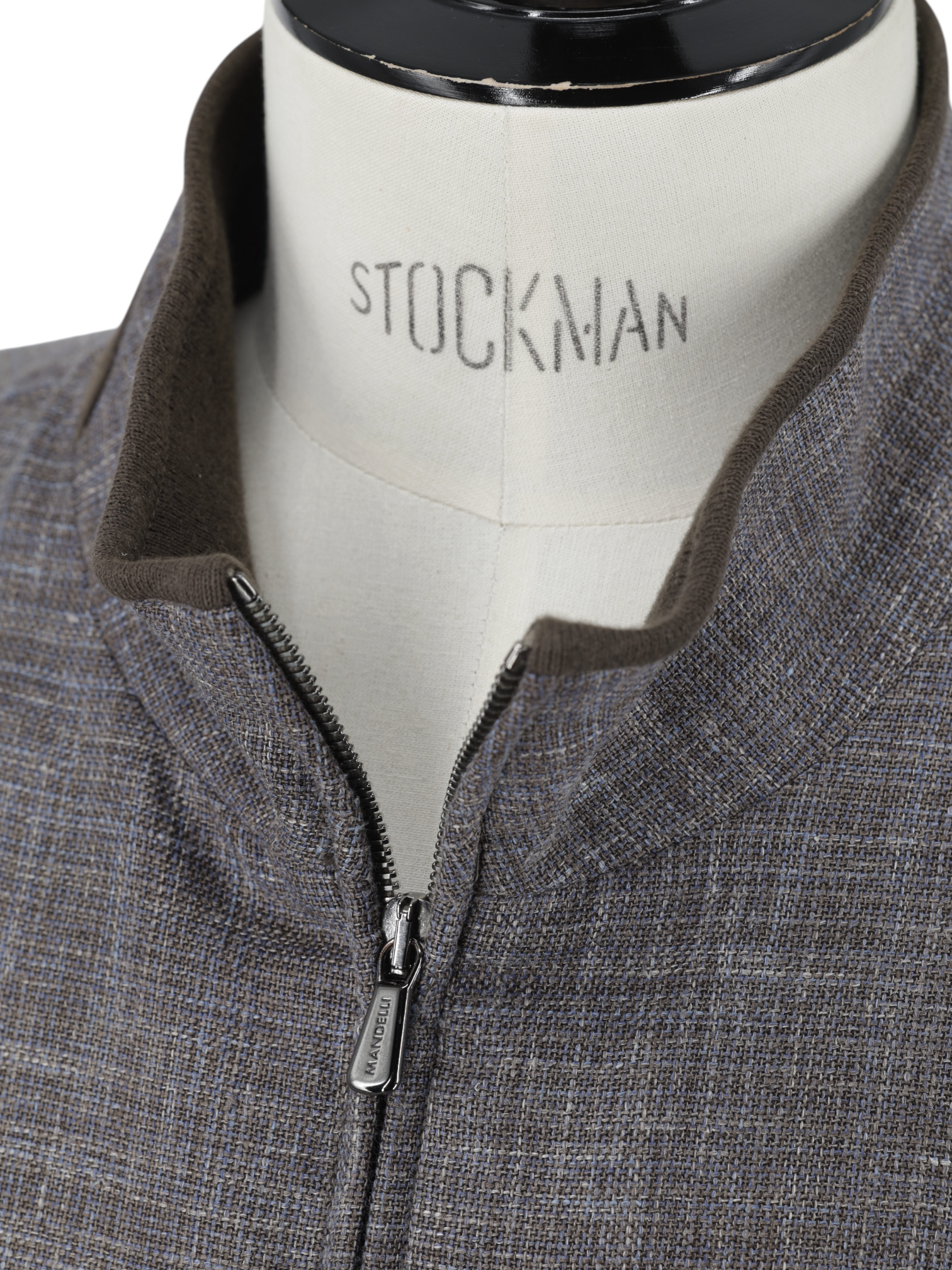 Mandelli Light Brown & Ice Blue Wool, Silk & Linen Melange Summer Bomberjacket