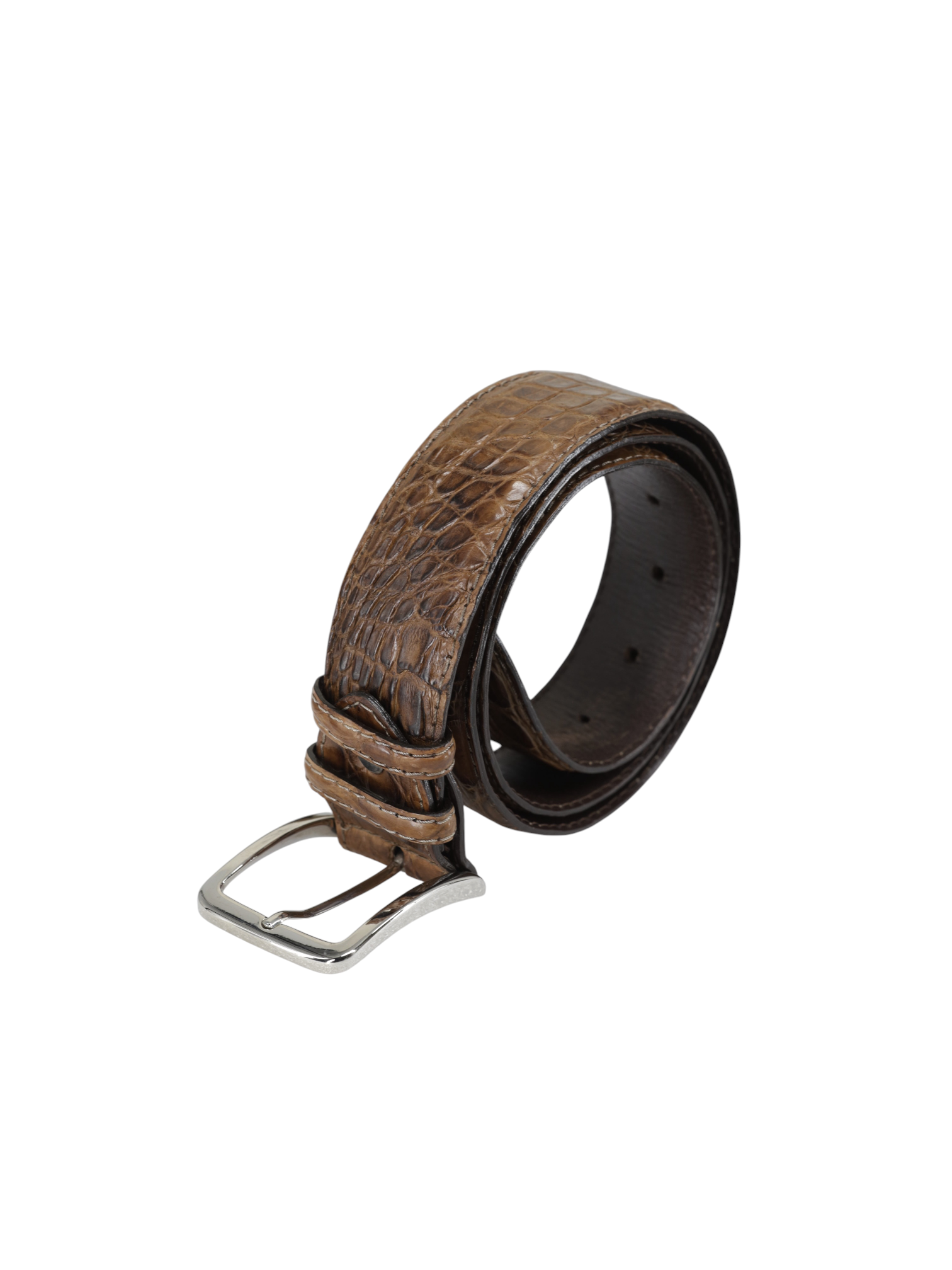 Bontoni Dark Brown Calfleather Perforated Brogue-Style Double Monk + Crocodile Belt