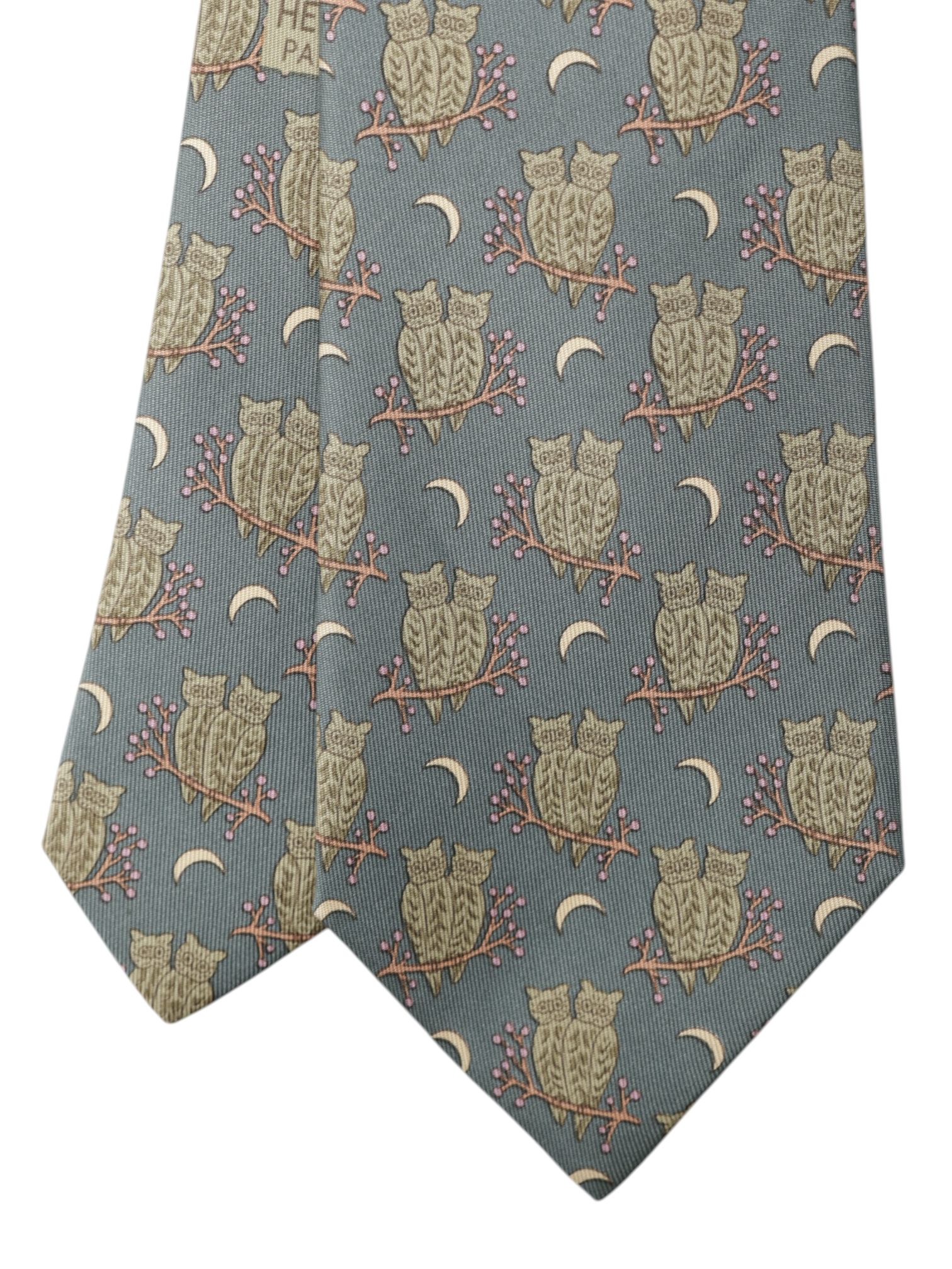 Hermès Dark Green & Brown "Owls at Night" Pattern Tie