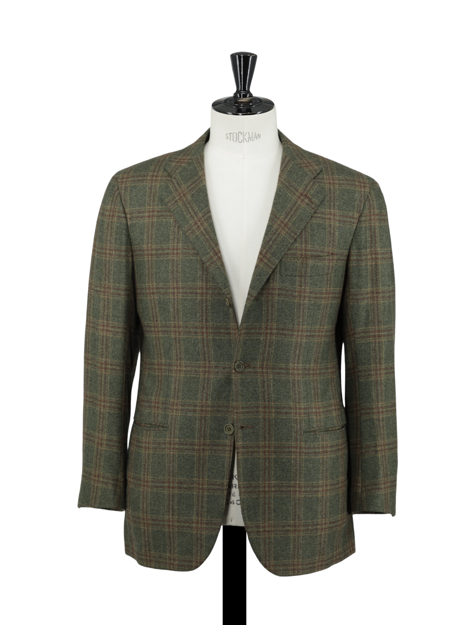 Kiton Moss Green & Dark Red Pure Cashmere Checkered Jacket