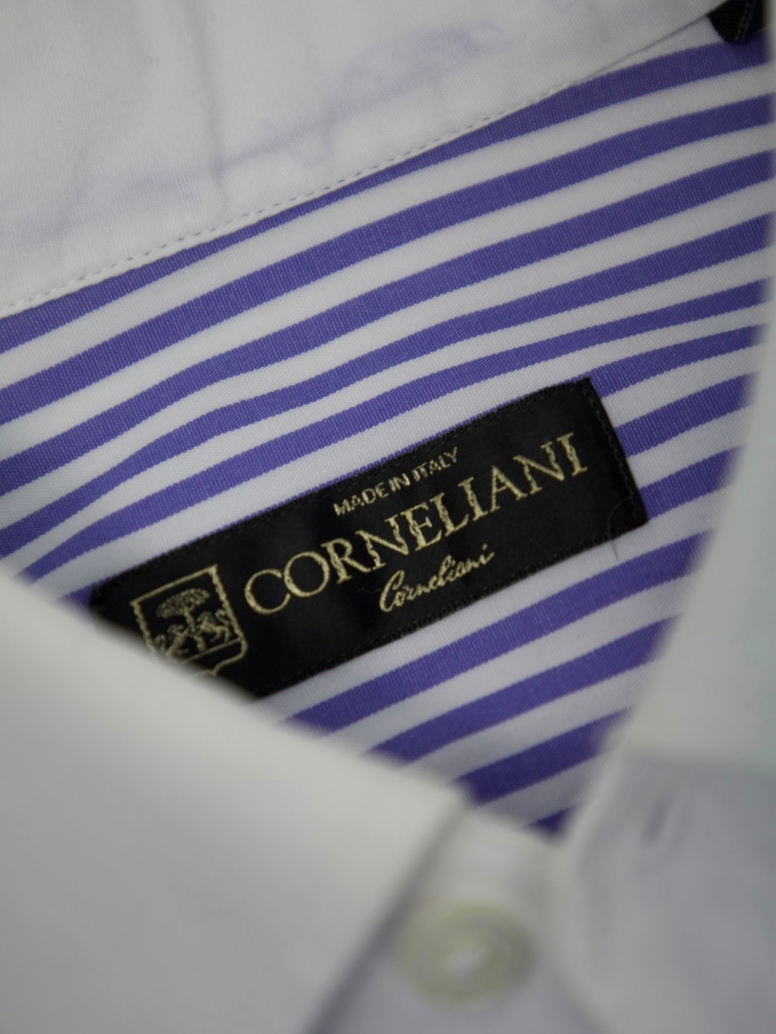 Corneliani Blue Pinstripe Contrast-Collar Shirt