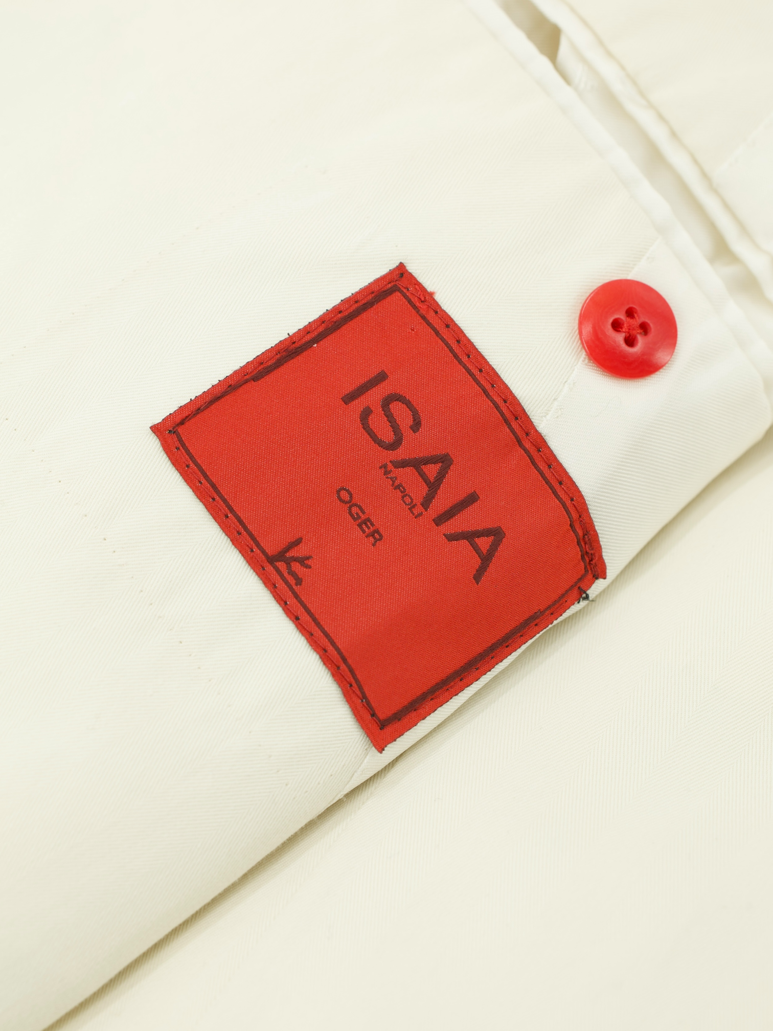 Isaia Offwhite Pure-Cotton Herringbone Summer Jacket