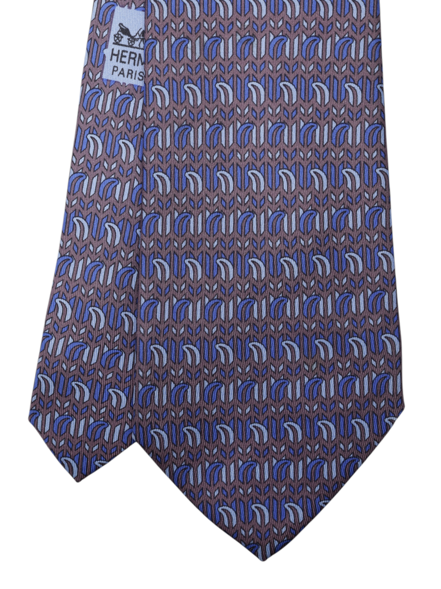 Hermès Brown & Azure Blue Silk Floral-Pattern Tie