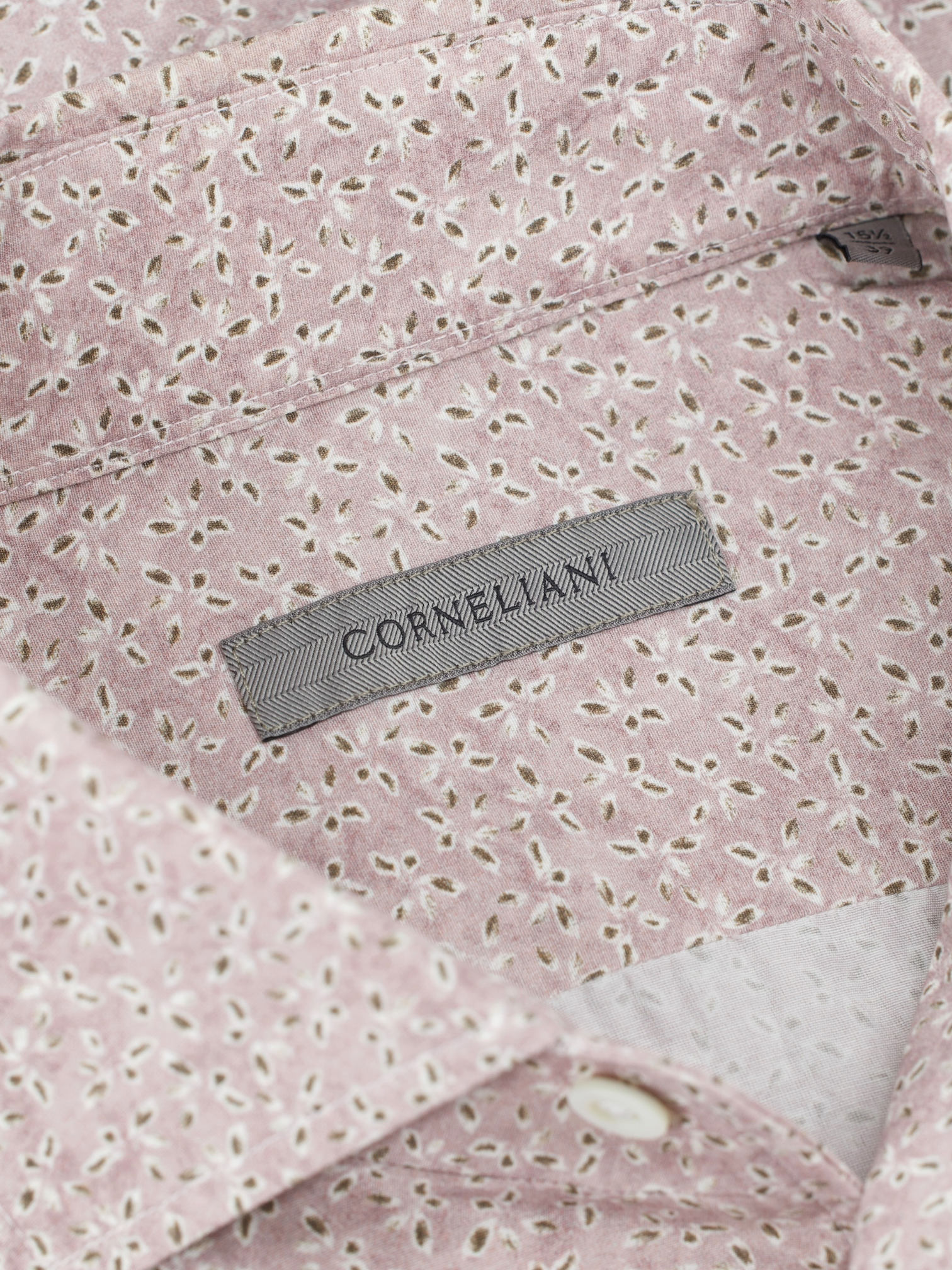 Corneliani Soft Pink & Olive Green Silk & Cotton Geometric Summer Shirt