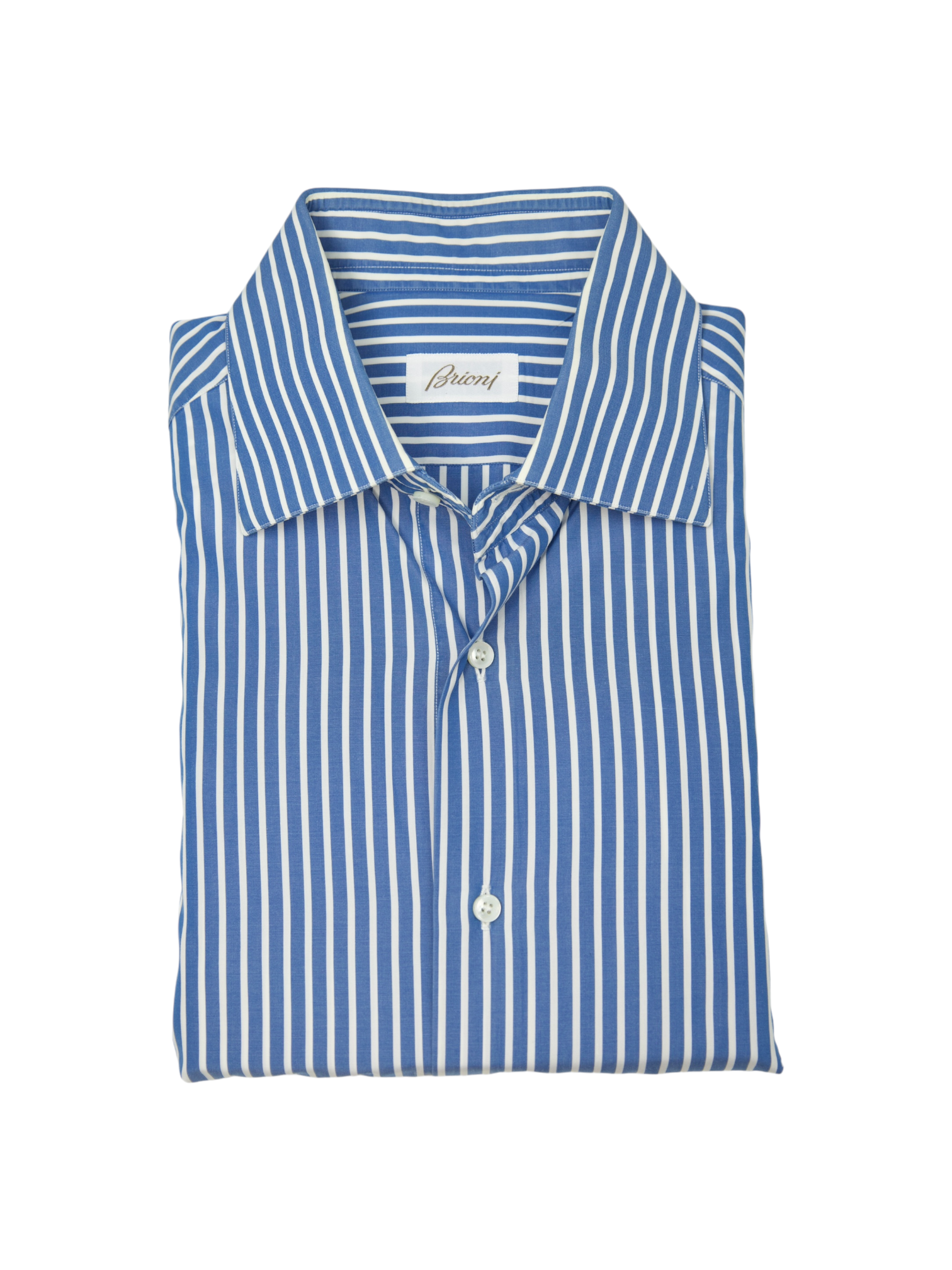 Brioni White & Turquoise Cotton Bengal Stripe Shirt