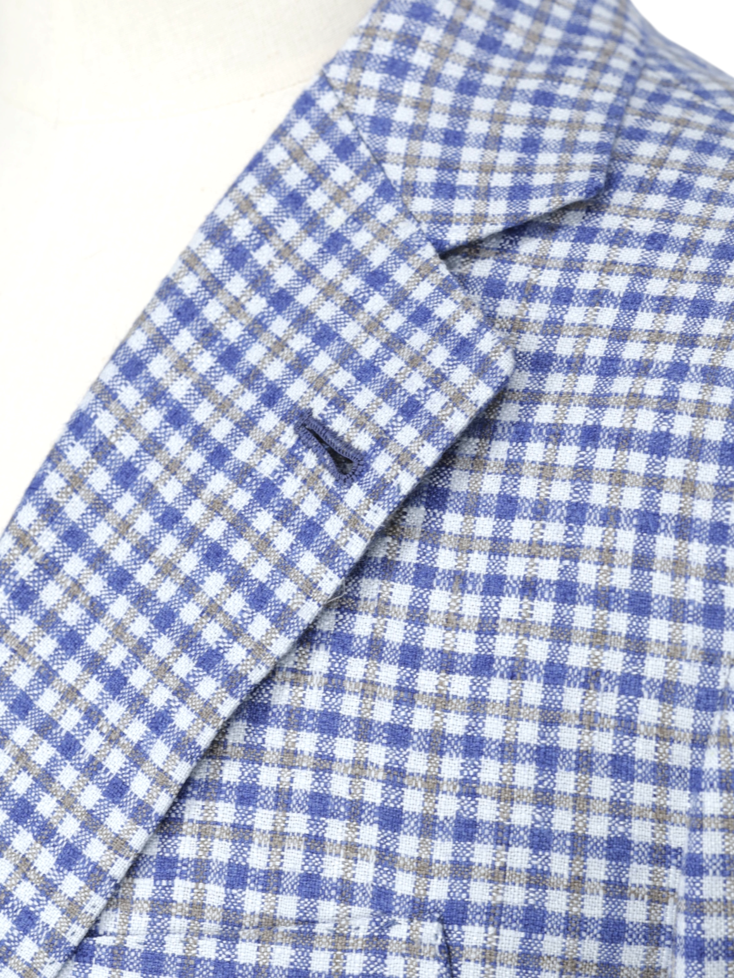 Orazio Luciano Taupe & Light Blue Wool & Silk Checkered Jacket