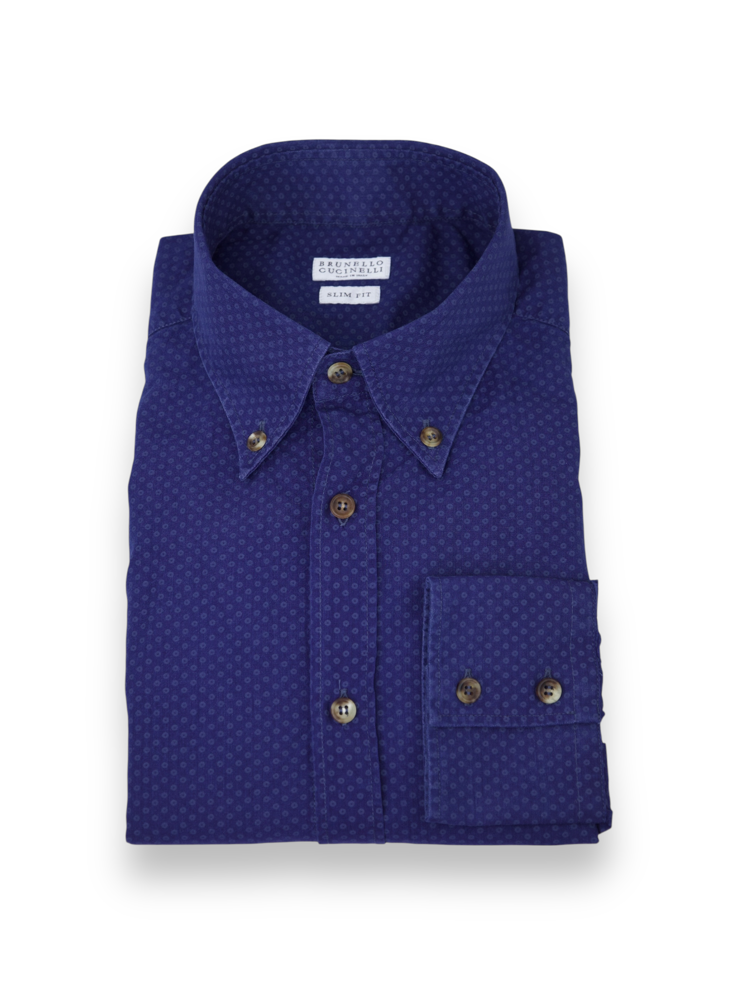 Brunello Cucinelli Denim Blue Geometric Cotton Shirt