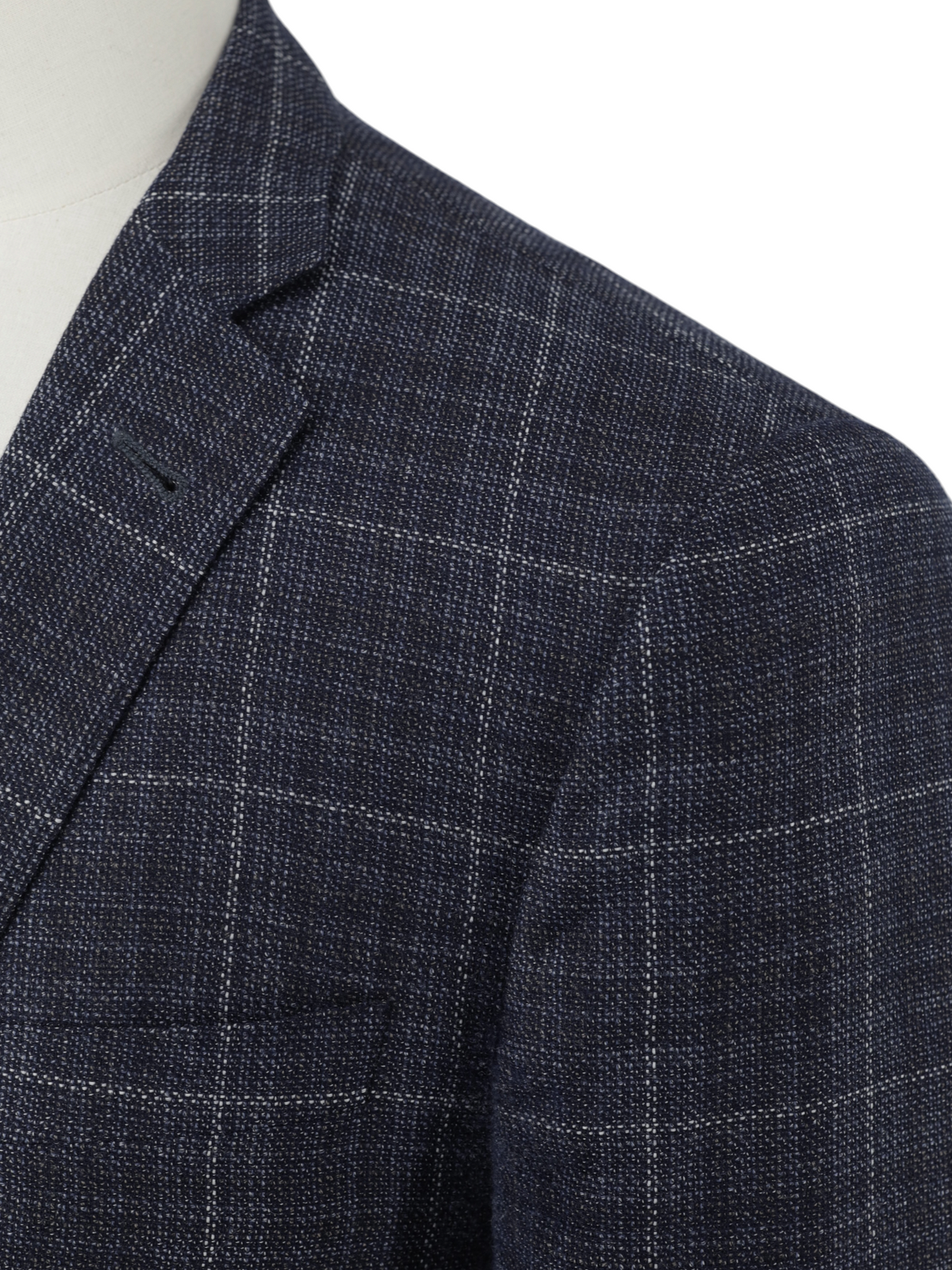 Corneliani Blue Wool Micro-Pattern Windowpane Gate Jacket