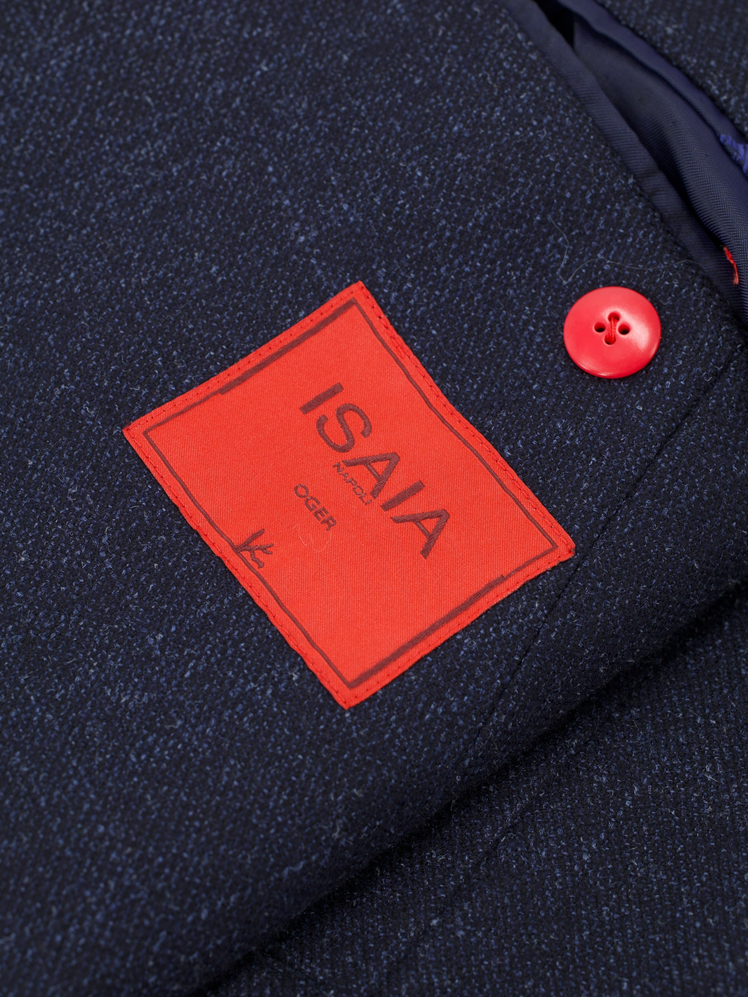 Isaia Dark Blue Wool, Silk & Cashmere Micro-Pattern “Sailor” Jacket