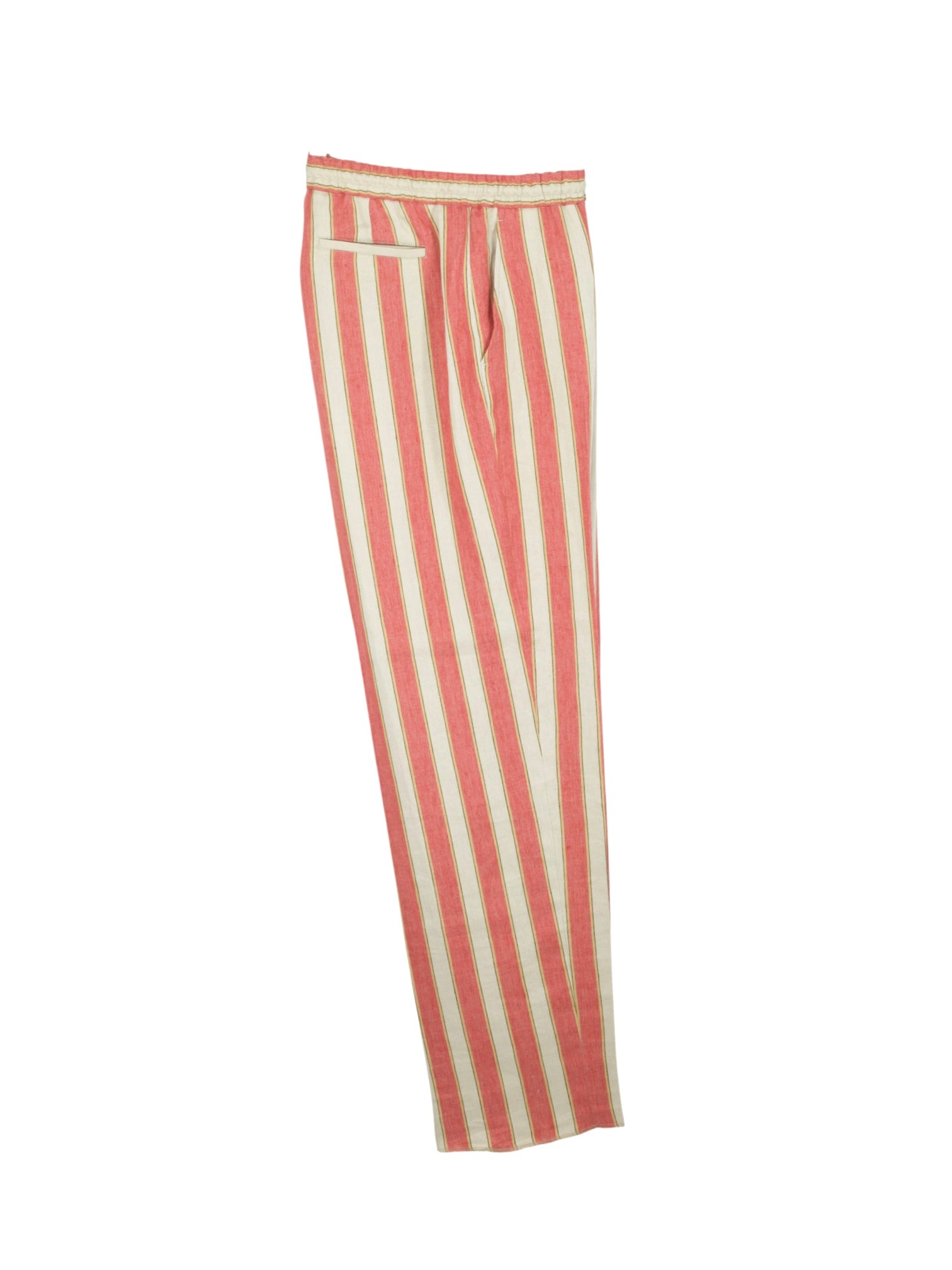 Etro Milano Coral Red & Beige Pure Linen Drawstring Pool-Party Trousers