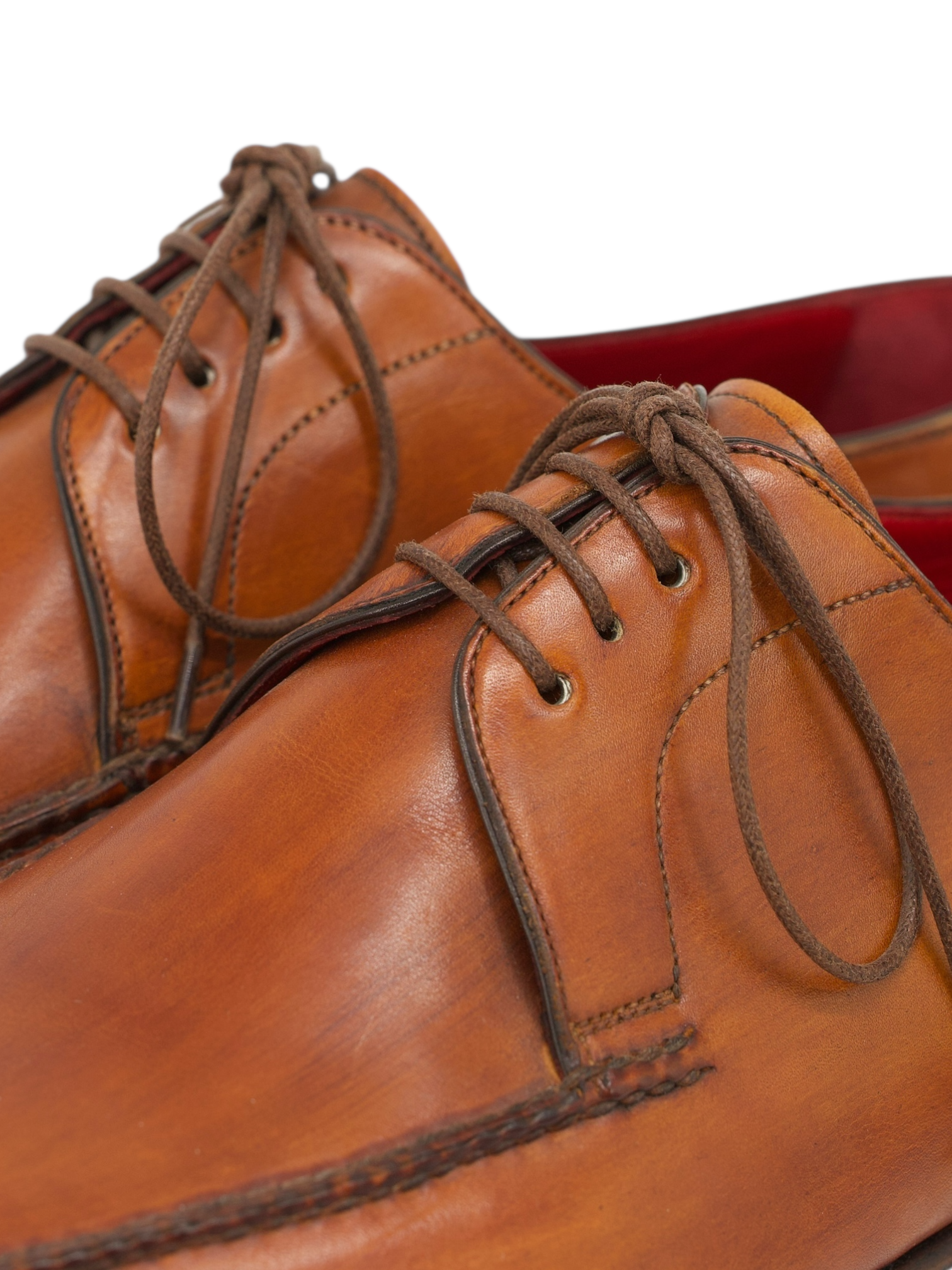 Santoni Cognac Brown Calfleather Handpainted Derby Shoes