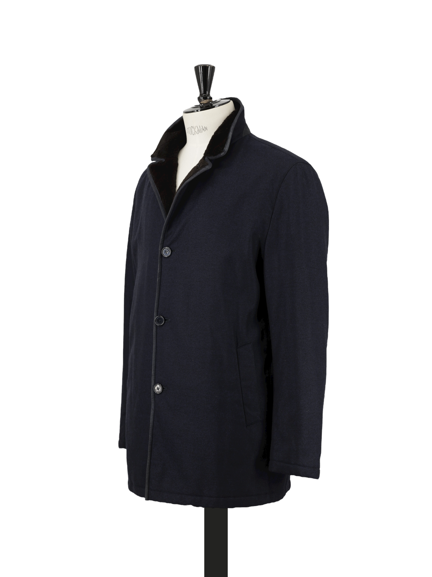 Mandelli Navy Storm System & Rabbit-Fur Lining Overcoat