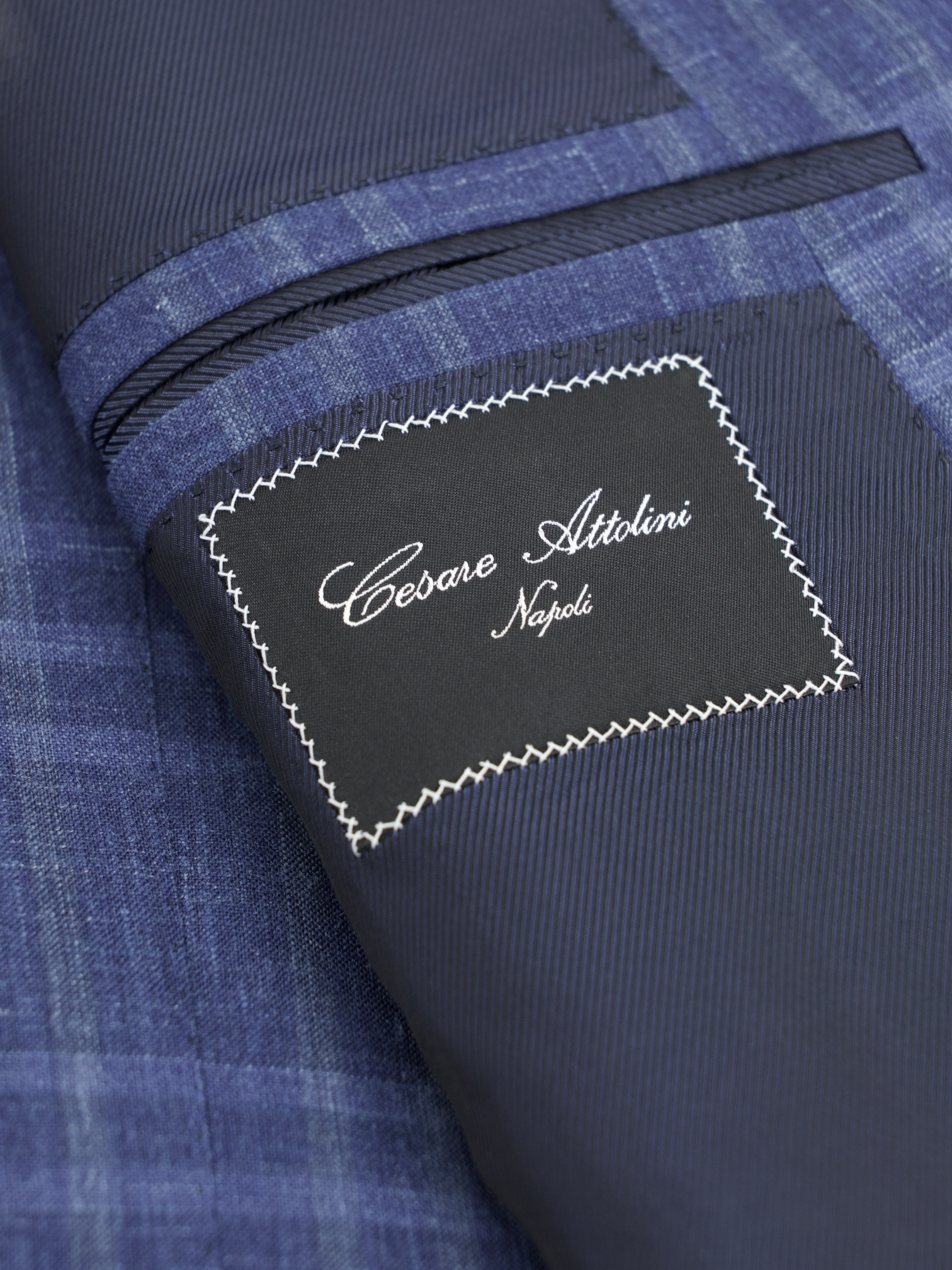 Cesare Attolini Blue Wool, Silk & Linen Overcheck Jacket