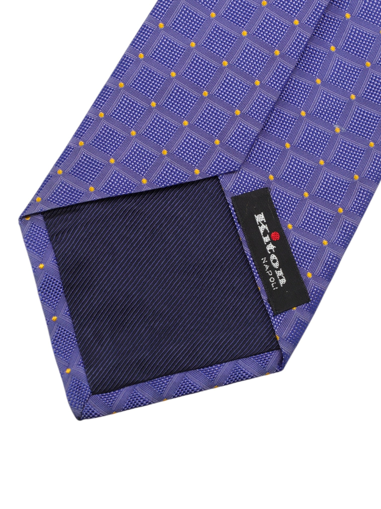 Kiton 5-Fold Purple & Yellow Silk Square Pattern Tie