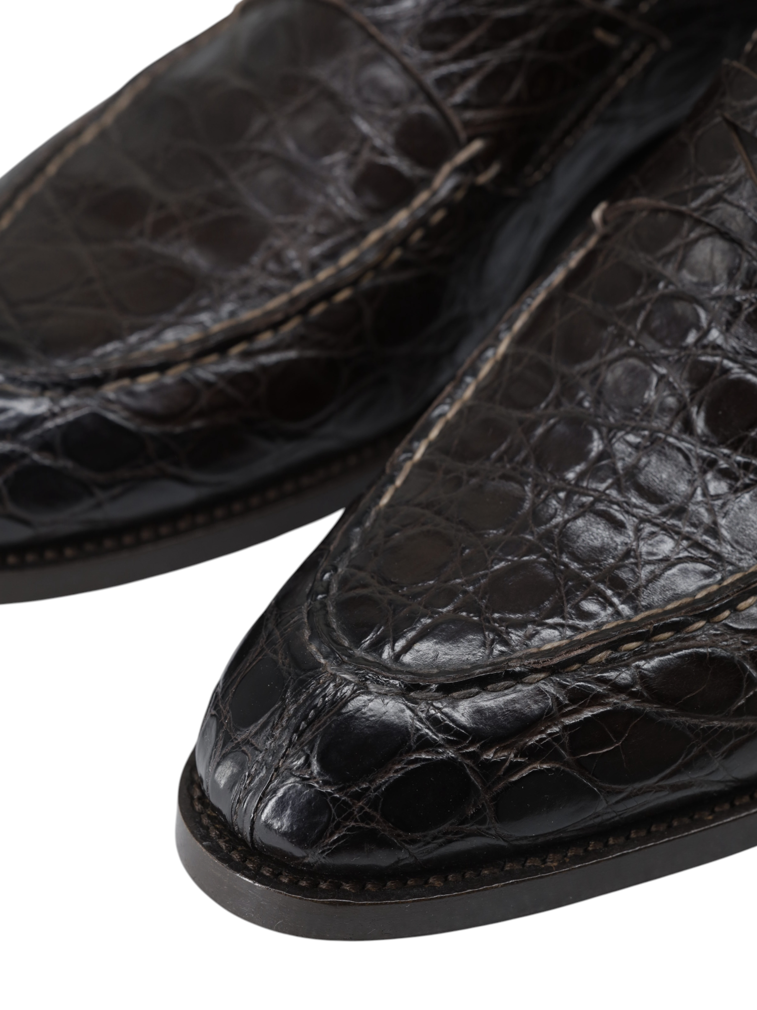 Santoni Dark Brown Venezuelan Caiman Crocodilus Penny Loafer + Belt