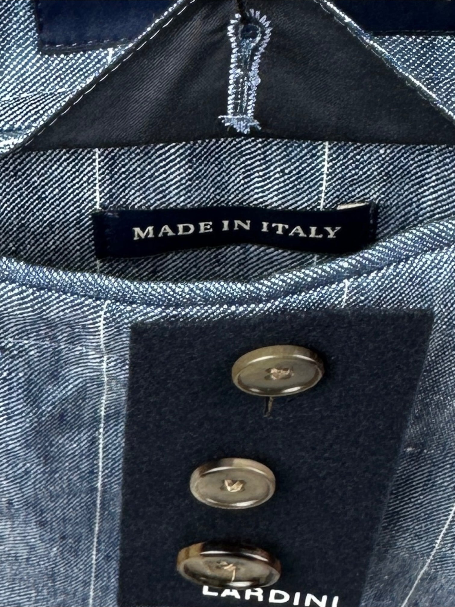 Lardini Denim Blue Linen Pinstripe Jacket