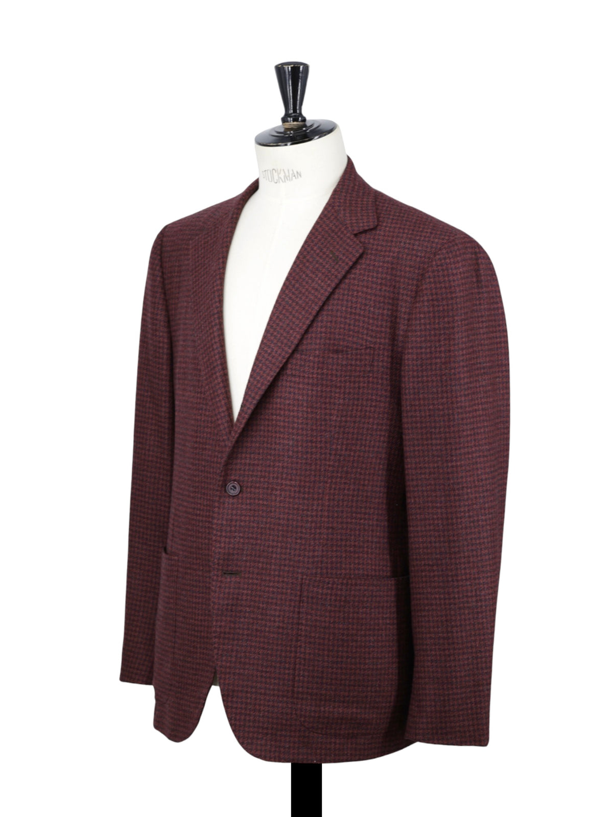Sartorio Burgundy Softly-Brushed Wool Pied de Poule Jacket