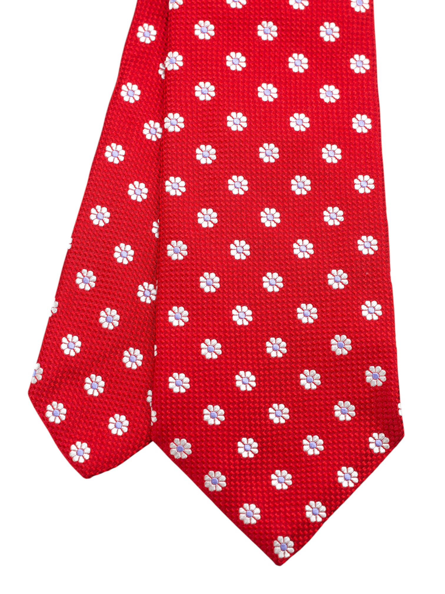 Kiton 5-Fold Red & White Silk Structured Floral-Pattern Tie