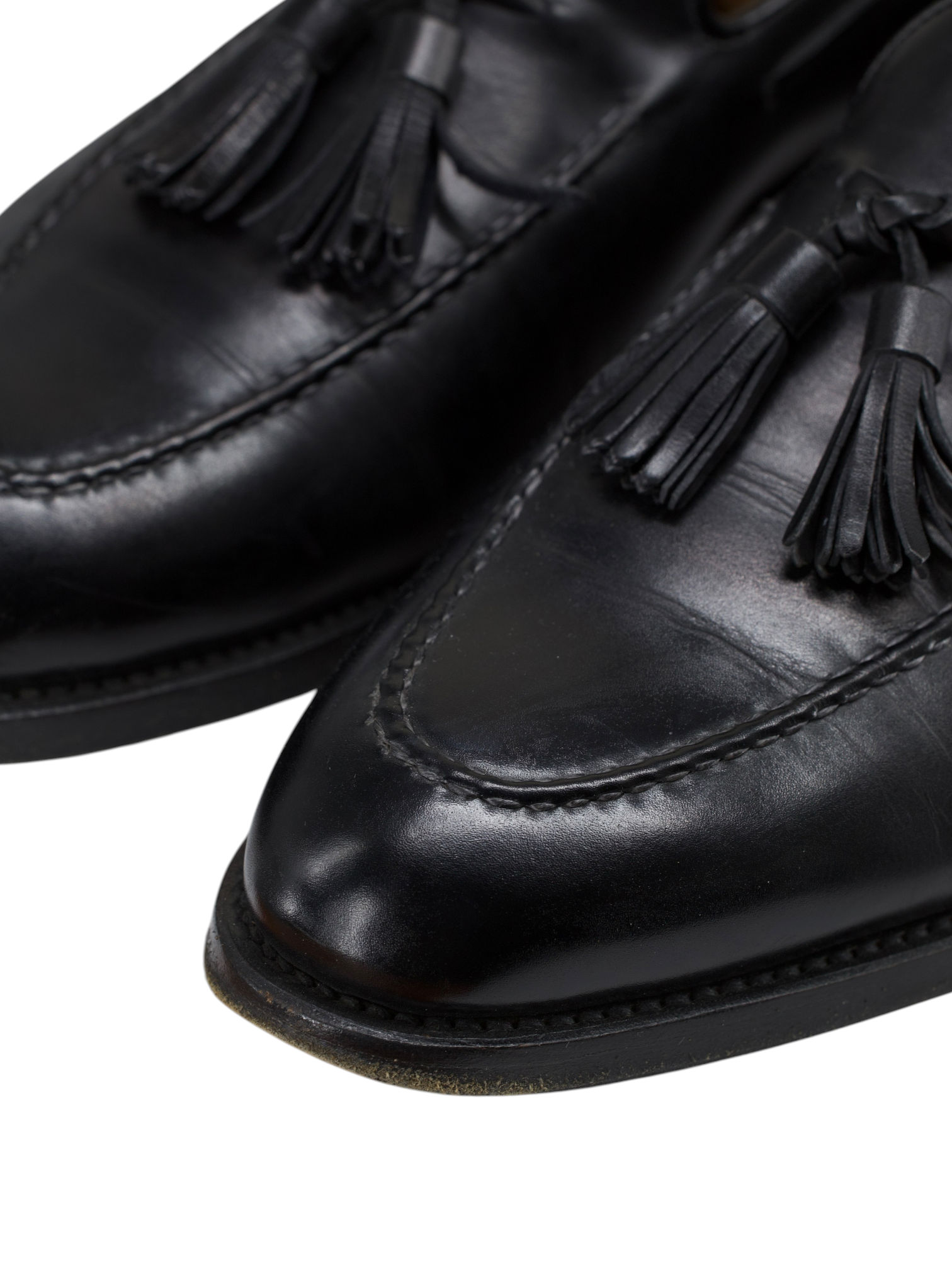 Santoni Black Calfleather Goodyear-Welted Tassel Loafers