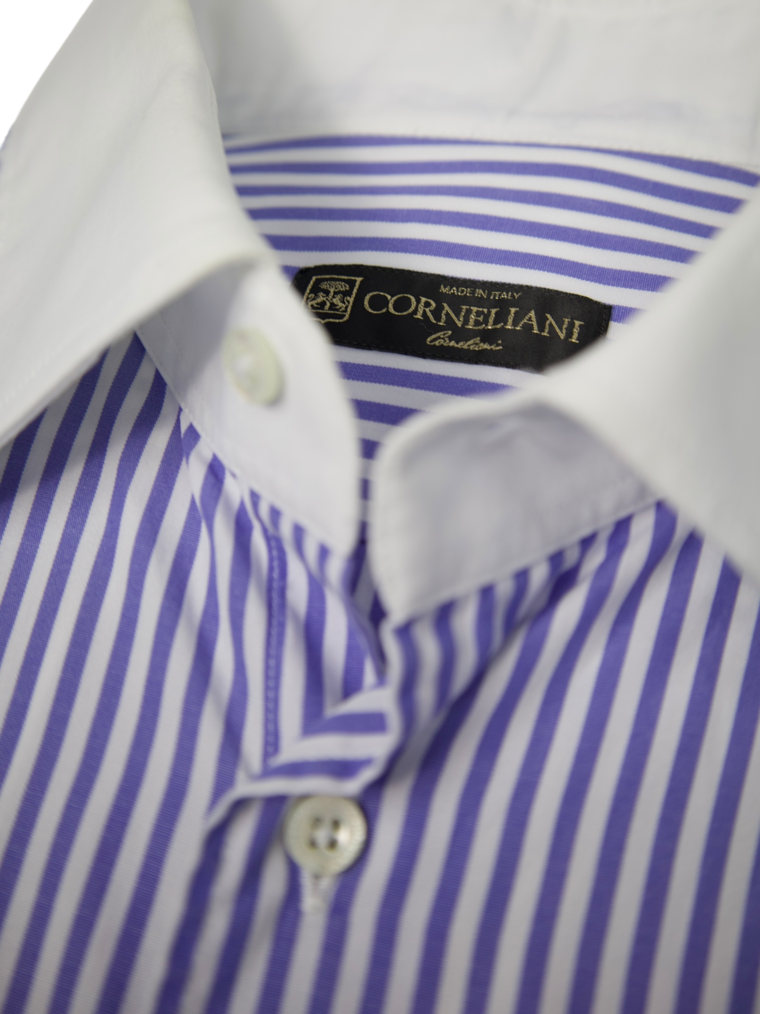 Corneliani Blue Pinstripe Contrast-Collar Shirt