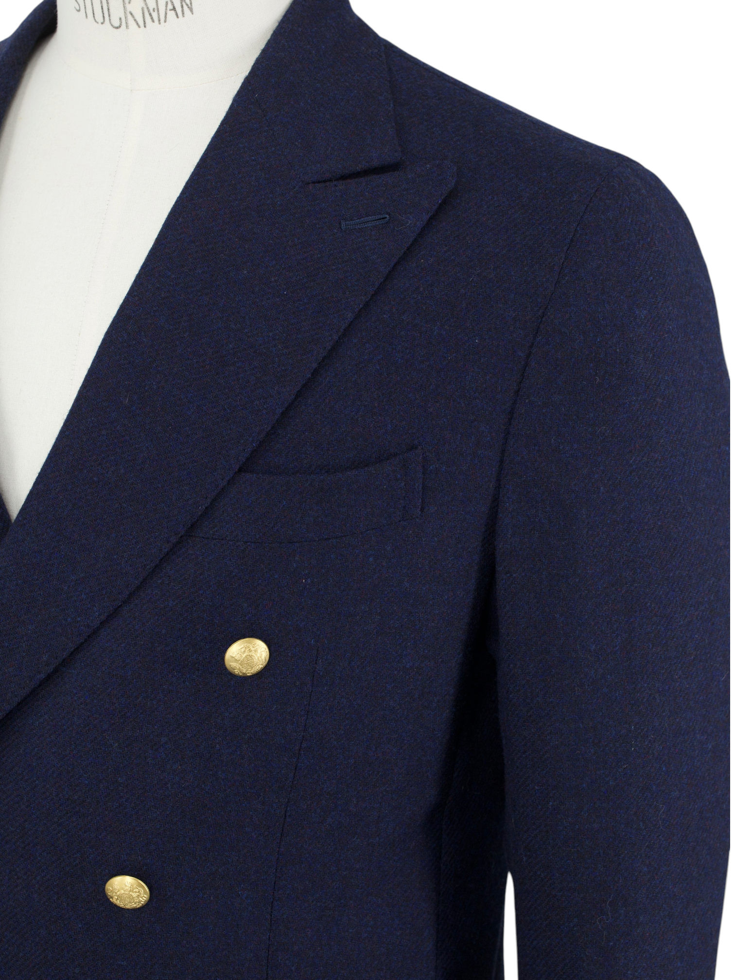 De Petrillo Dark Blue & Brown Double-Breasted Wool & Cashmere Blazer Jacket