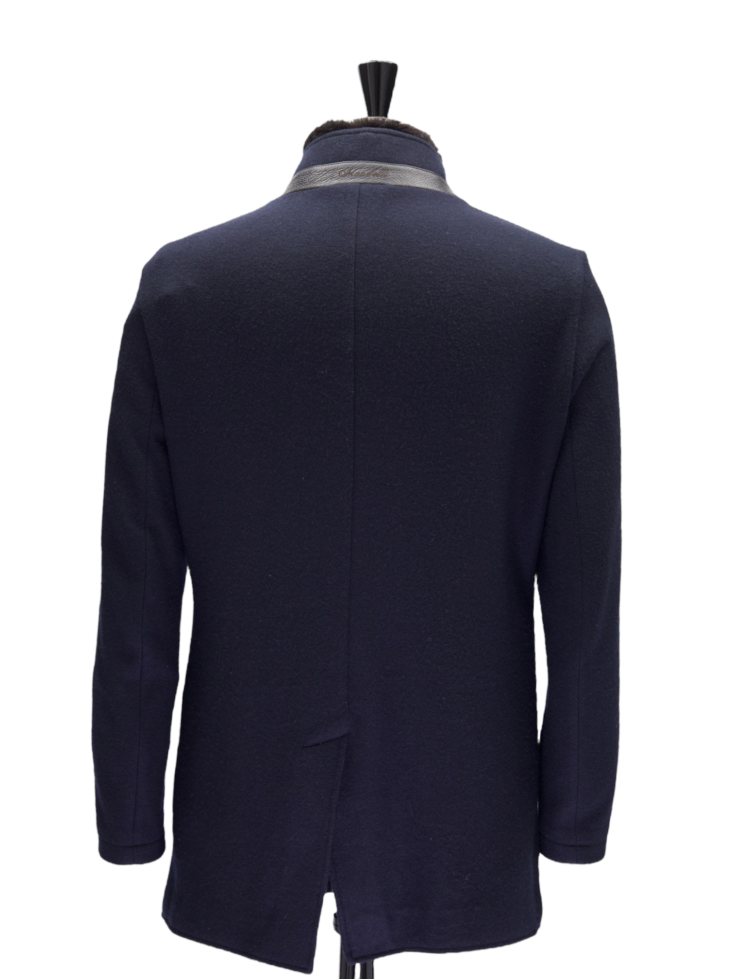 Mandelli Navy Cashmere & Castorino Fur Collar Overcoat