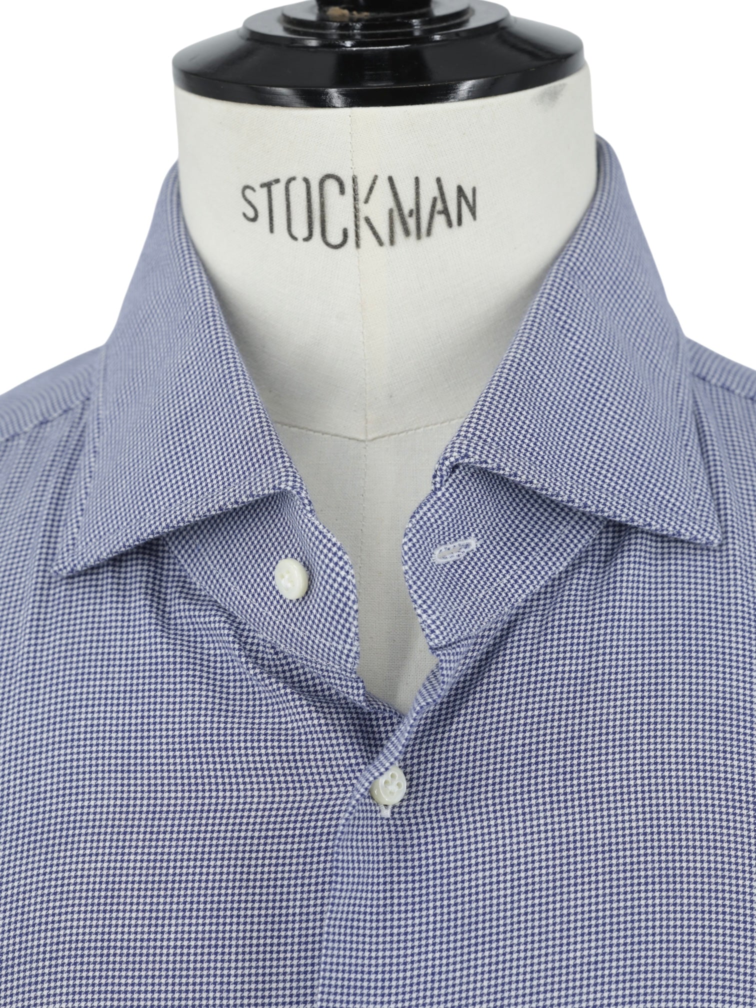 Emanuele Maffeis Navy & Light Blue Pure Cotton "Stretch" Puppytooth Shirt