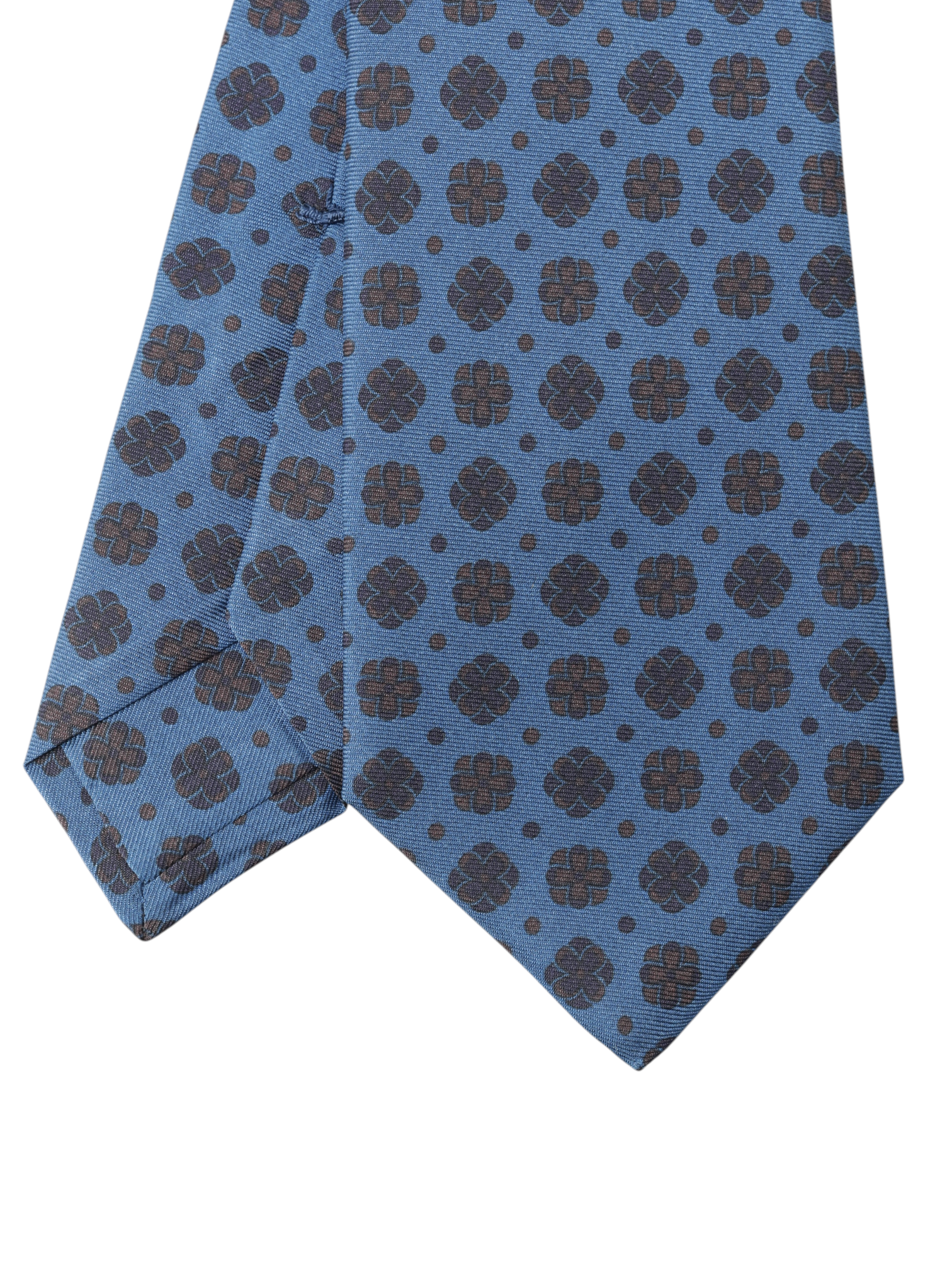 Kiton 5-Fold Petrol Blue & Burgundy Silk Floral-Pattern Self-Tipped Tie