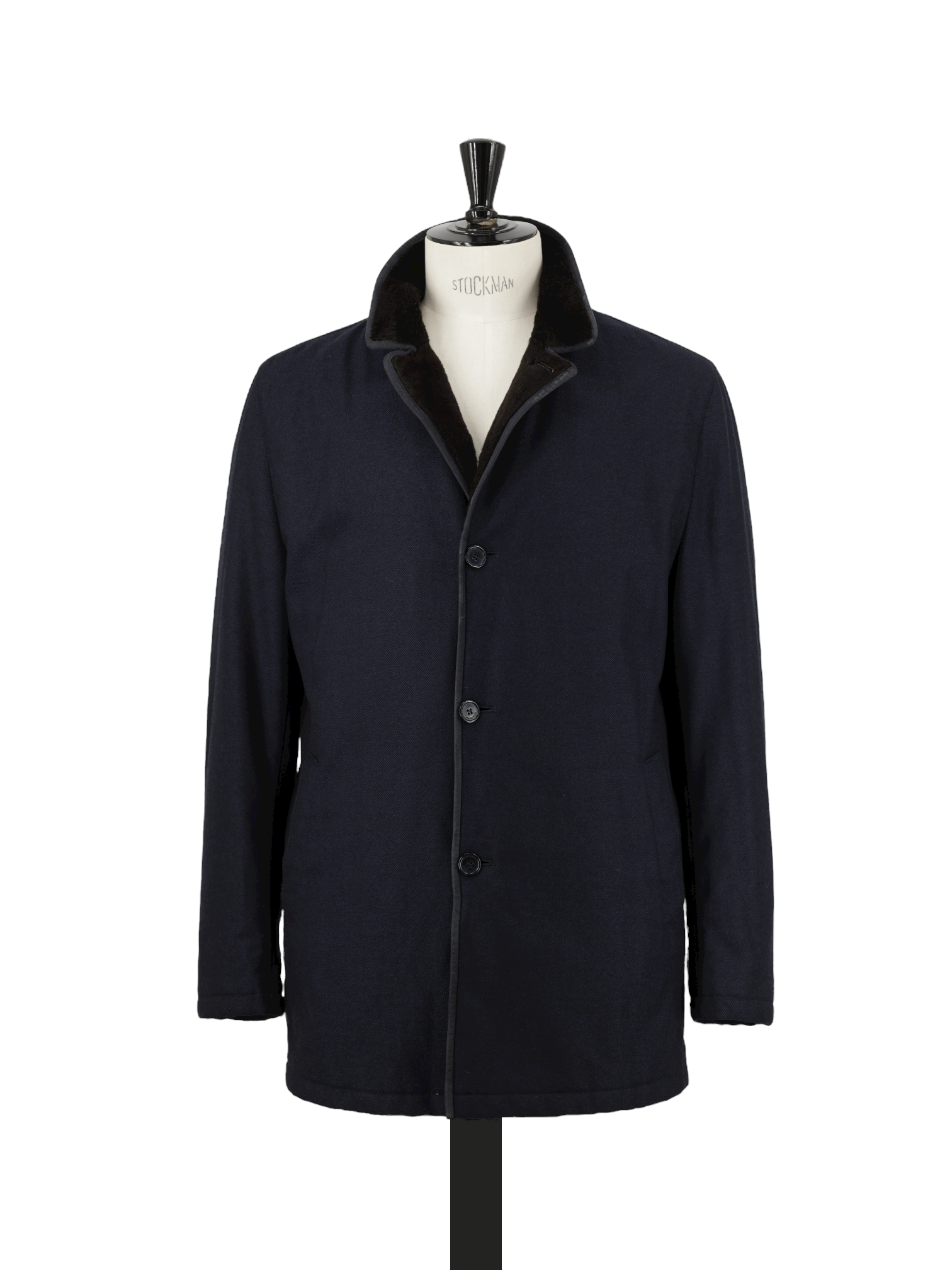 Mandelli Navy Storm System & Rabbit-Fur Lining Overcoat