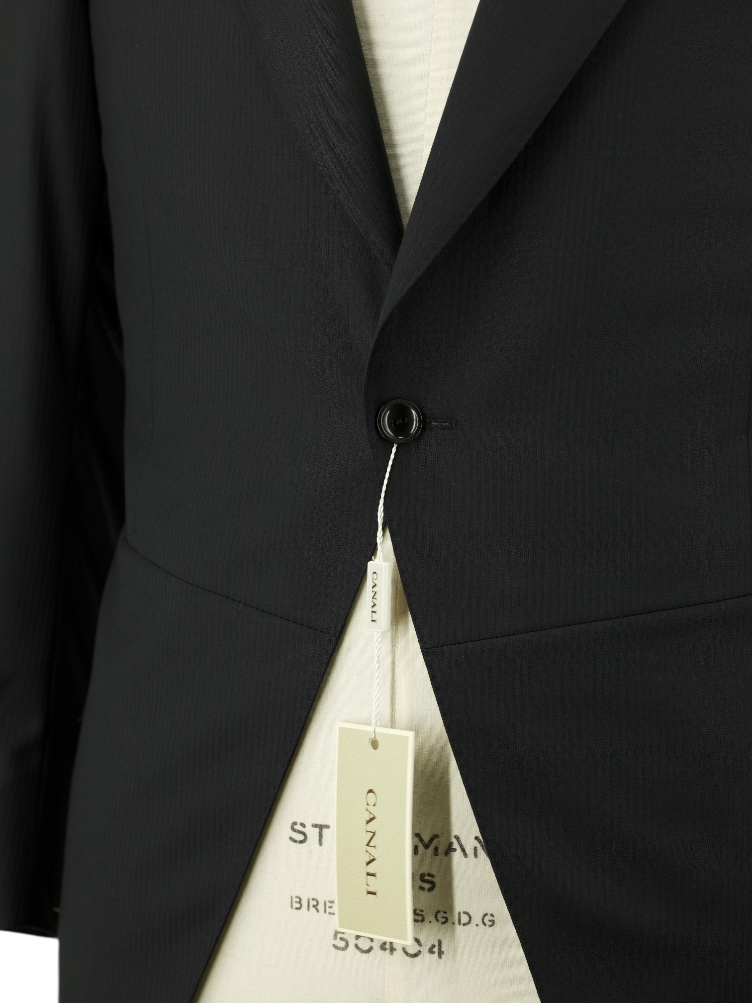 Canali Black Extrafine Wool Shadow Pinstripe Jacquet