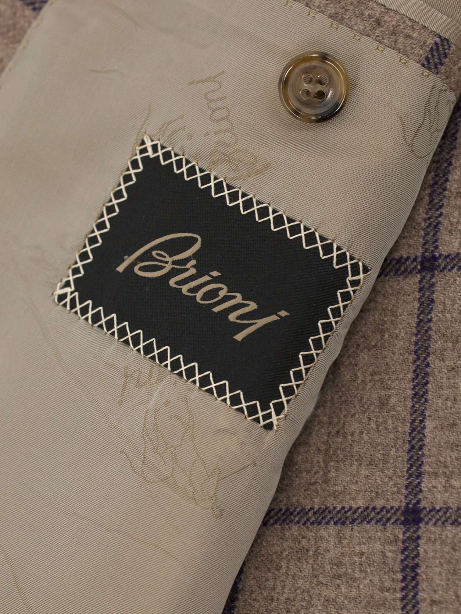 Brioni Taupe & Navy Wool, Silk & Cashmere Windowpane Brunico Jacket