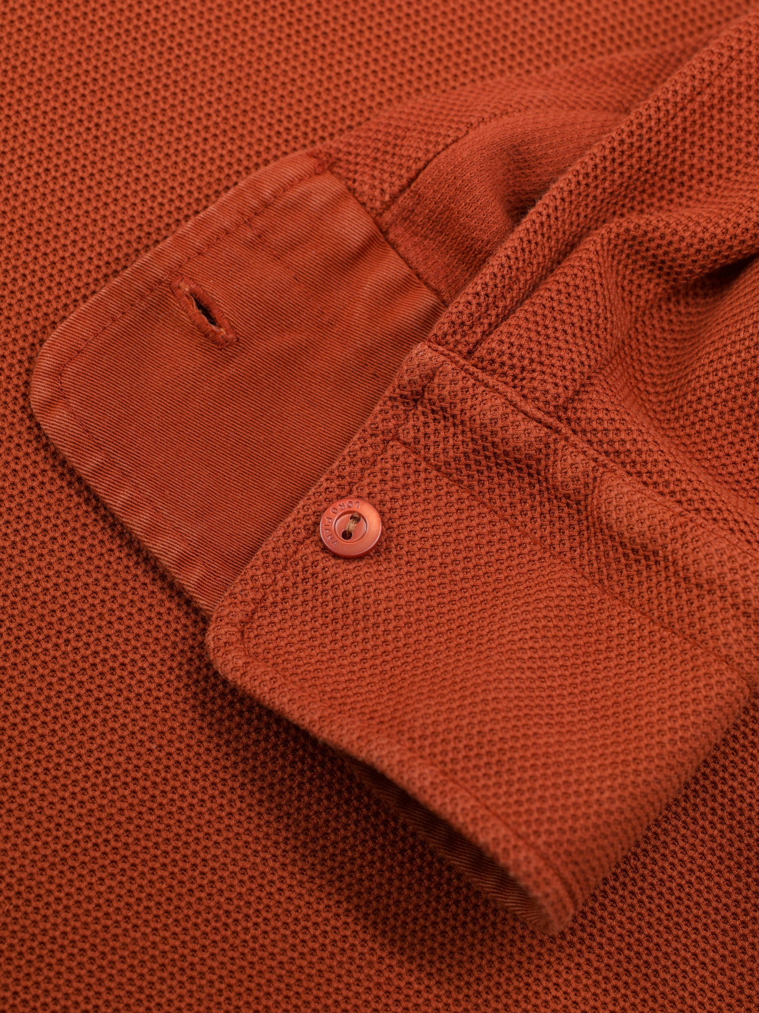 Loro Piana Terracotta Cotton Piqué Long-Sleeve Pop-Over Shirt