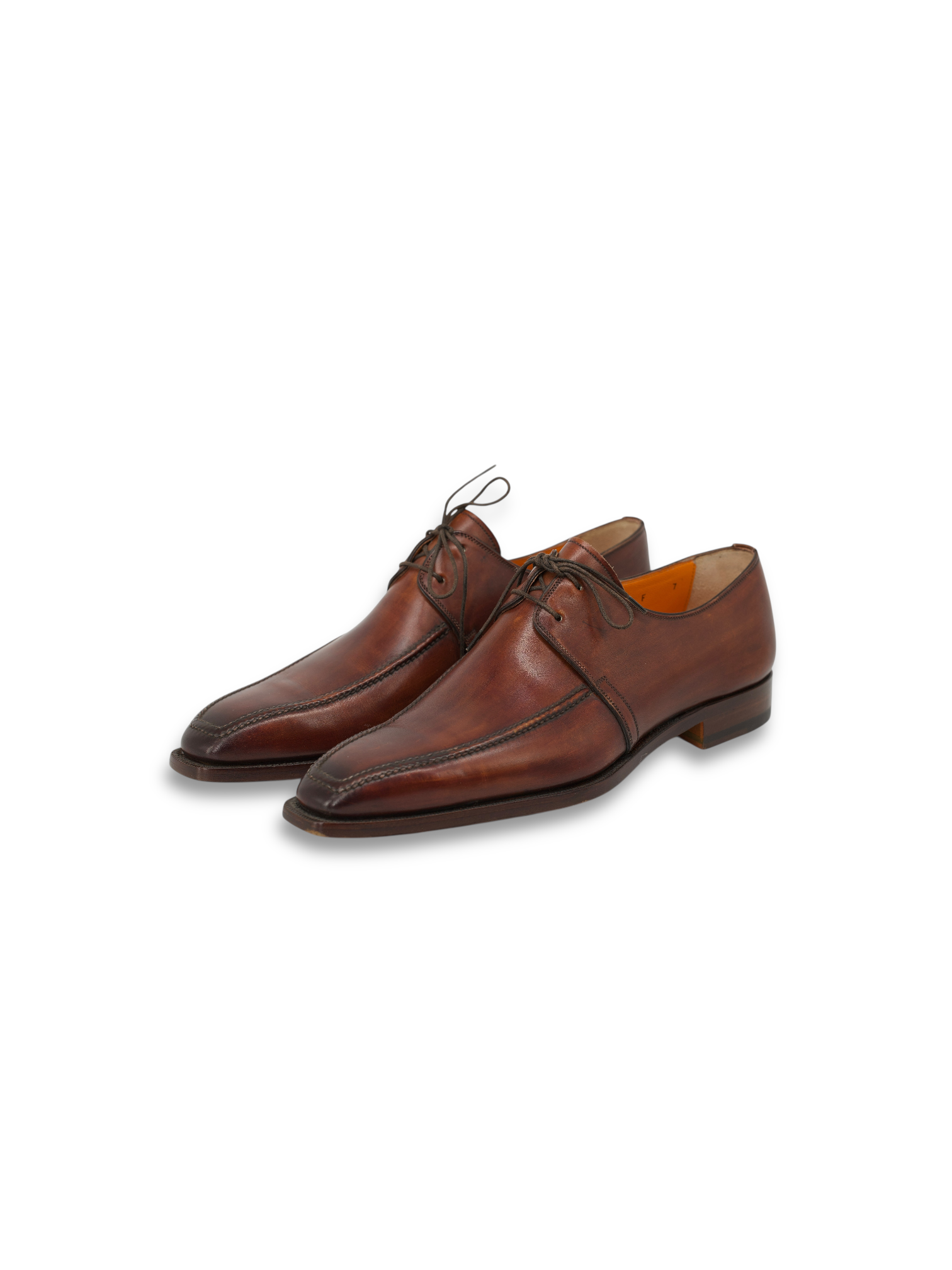 Santoni Mahogany Brown Calfleather Handpainted Derby Shoes