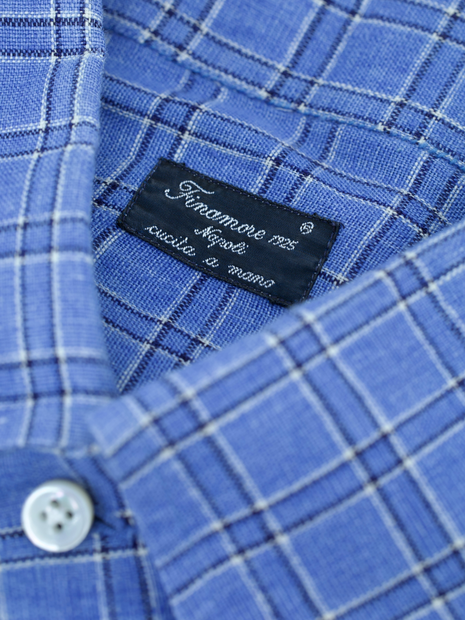 Finamore Blue Linen Windowpane Button-Down Shirt