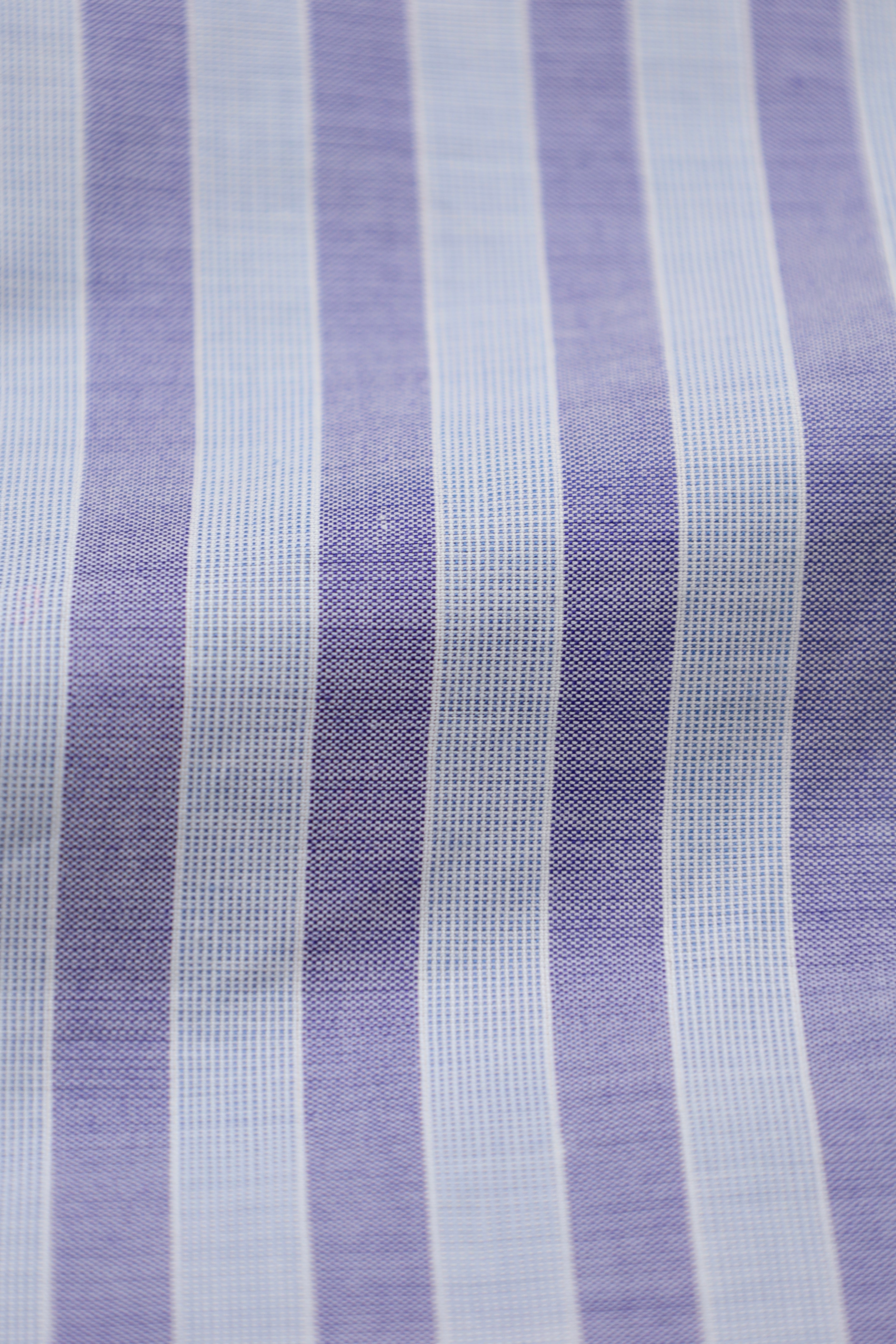 Luigi Borrelli Steel Blue & Lavendel Cotton Bengal Stripe Shirt