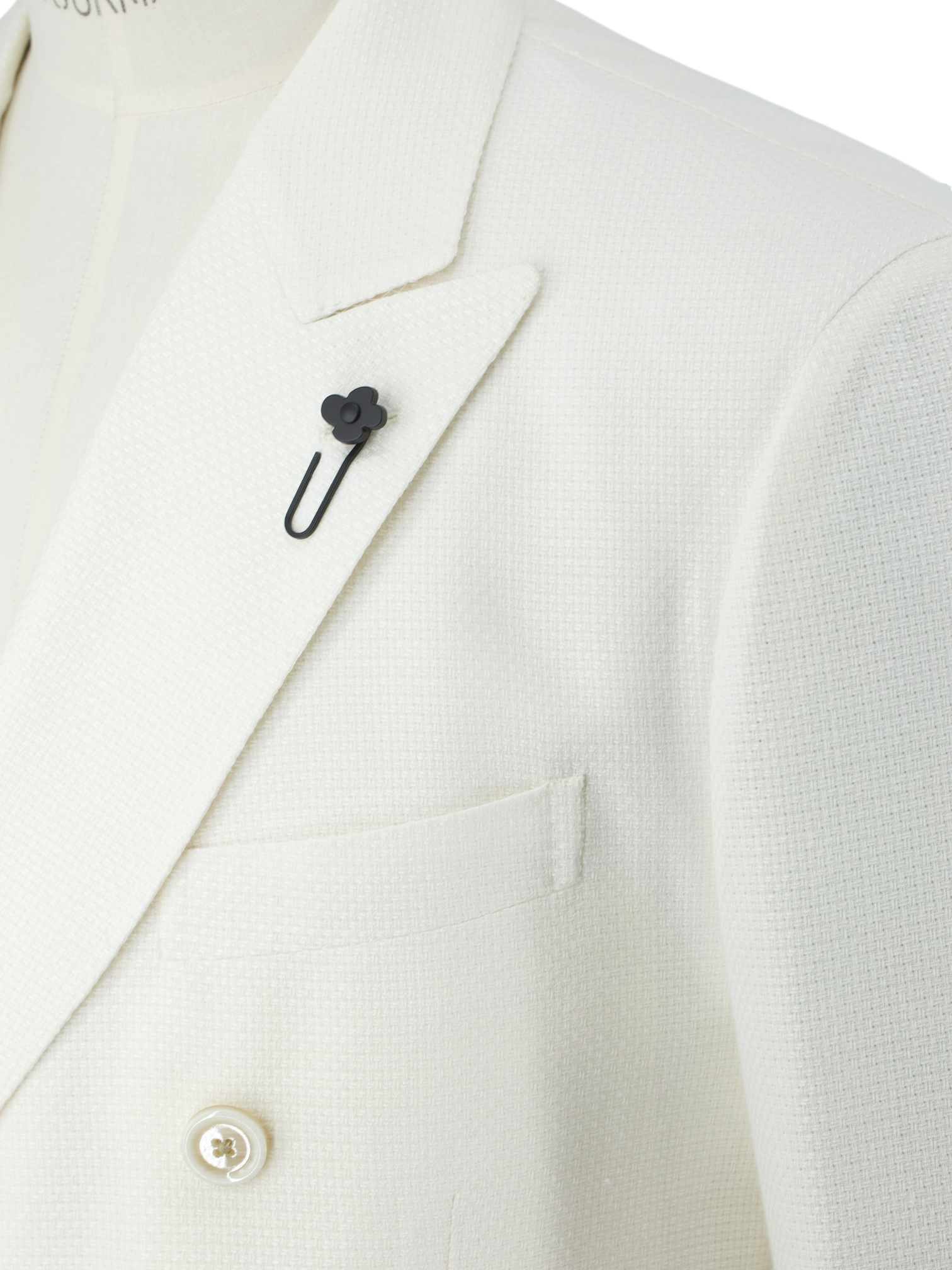 Lardini White Double Breasted Wool, Linen & Silk Hopsack Jacket