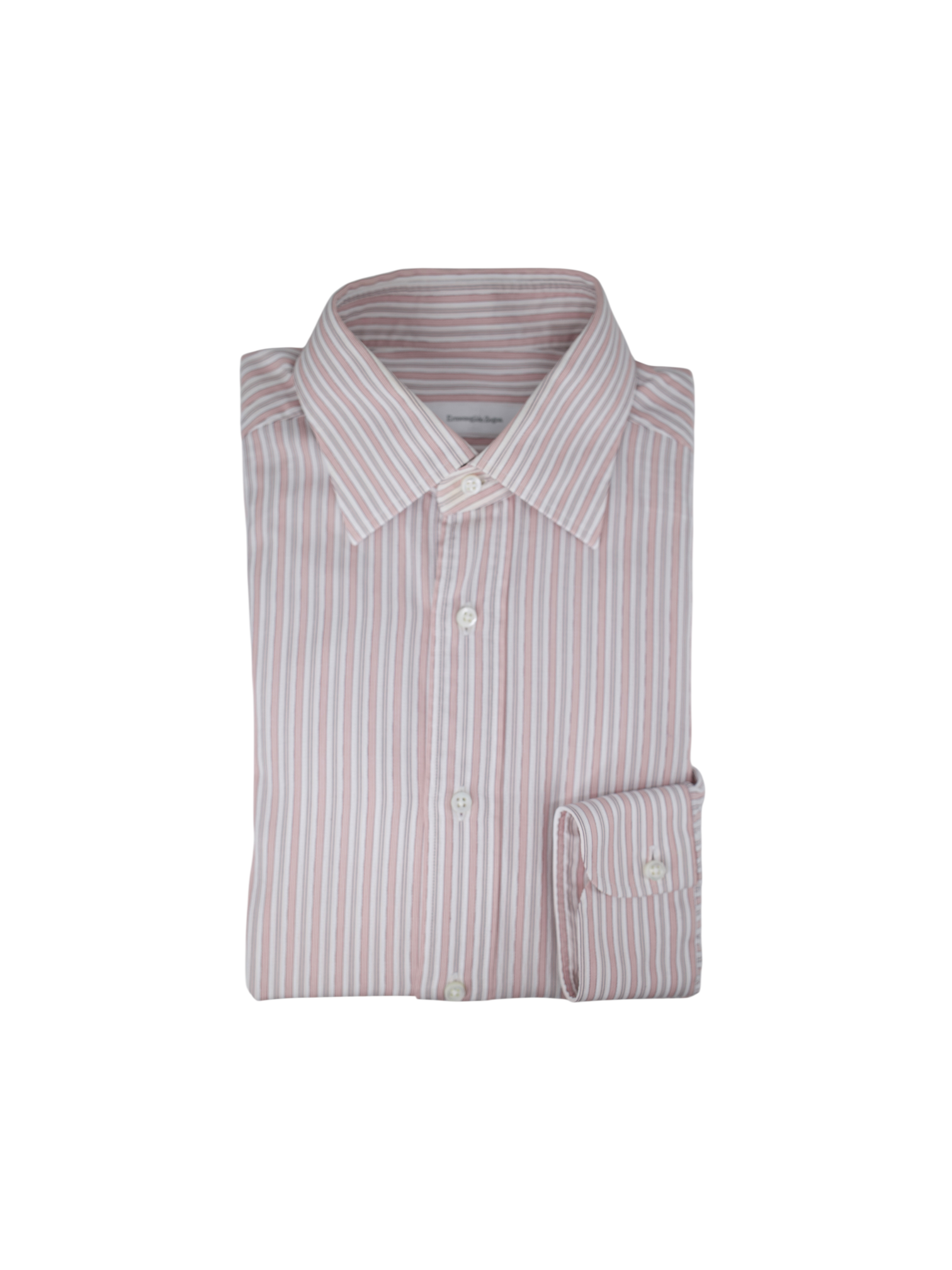 Ermenegildo Zegna Pink & White Cotton Striped Dress Shirt