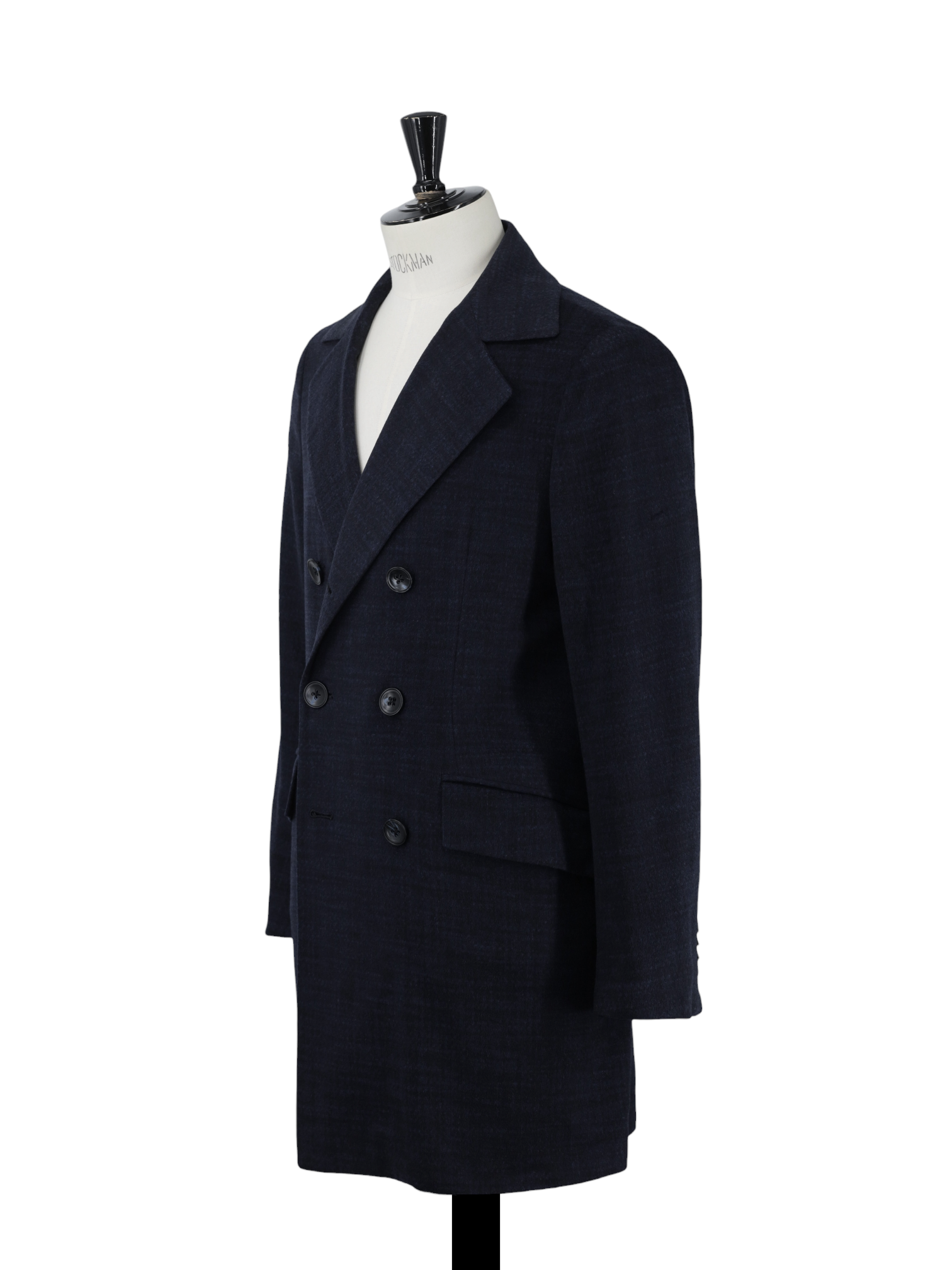 Kiton Navy Pure Cashmere Double-Breasted Shadow-Check Overcoat